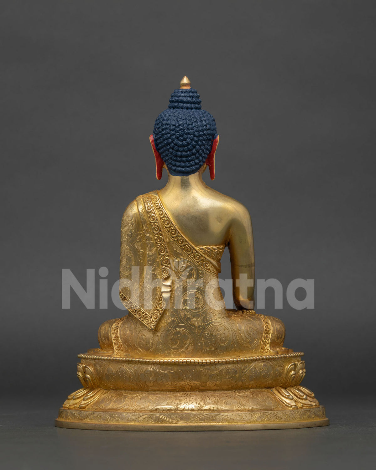 Shakyamuni Buddha statue hand carved double lotus pedestal.