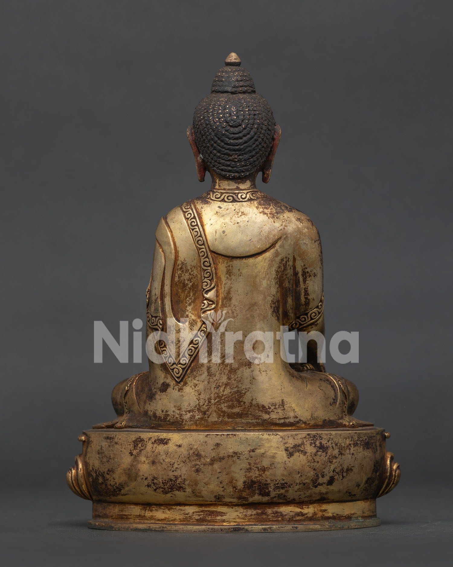 Shakyamuni Buddha Statue handcrafted by Newari artisans from Patan Nepal in gilded copper.