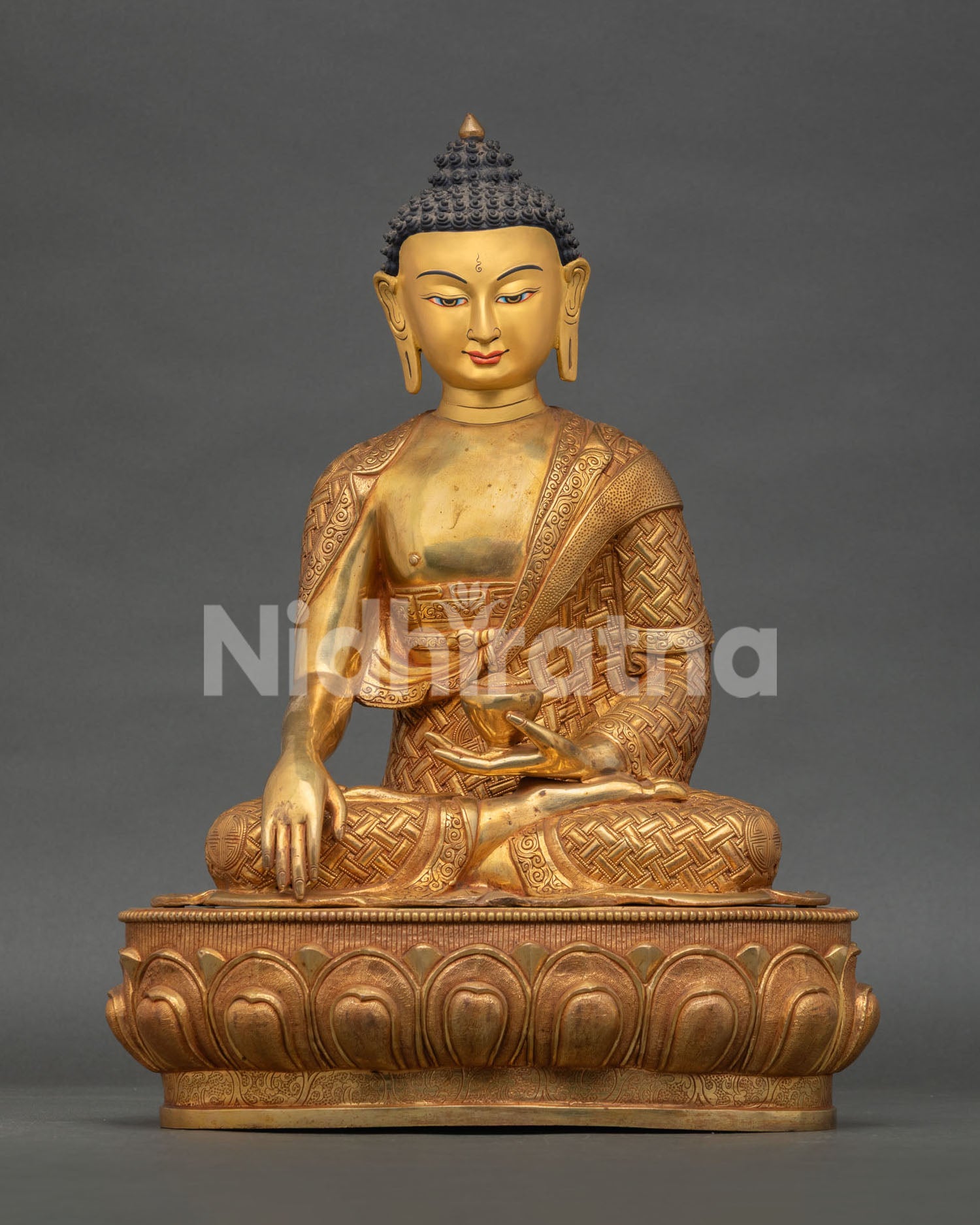 shakyamuni buddha statue handcrafted copper fire gilded nepal