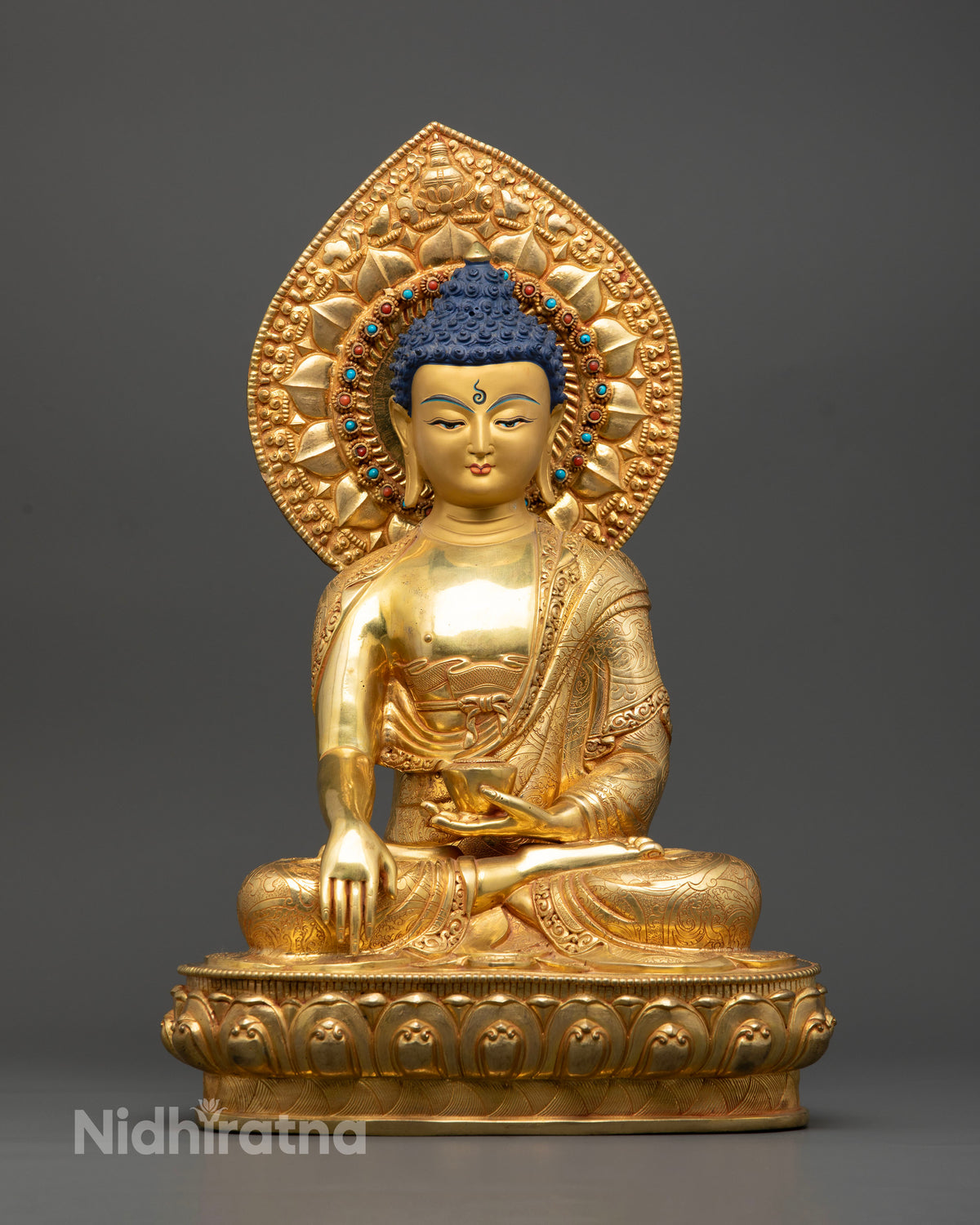 Shakyamuni Buddha Statue handcrafted in Nepal with 24K gold gilding