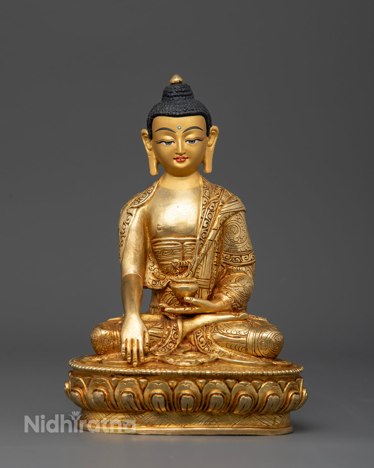 Shakyamuni Buddha Statue Handcrafted in Patan Nepal with Gold Fire Gilding.