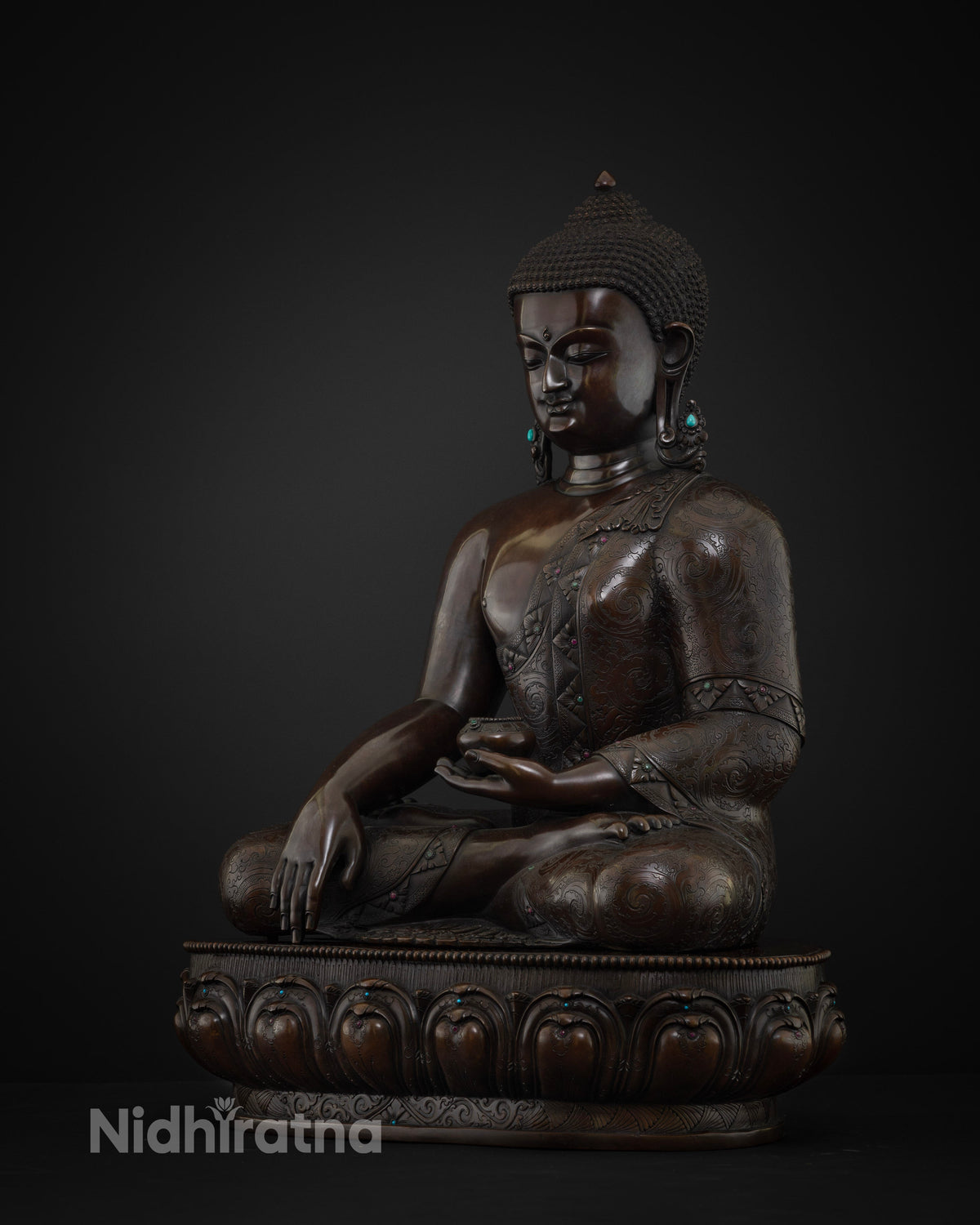 Shakyamuni Buddha Statue left side view, handcrafted copper Buddhist sculpture