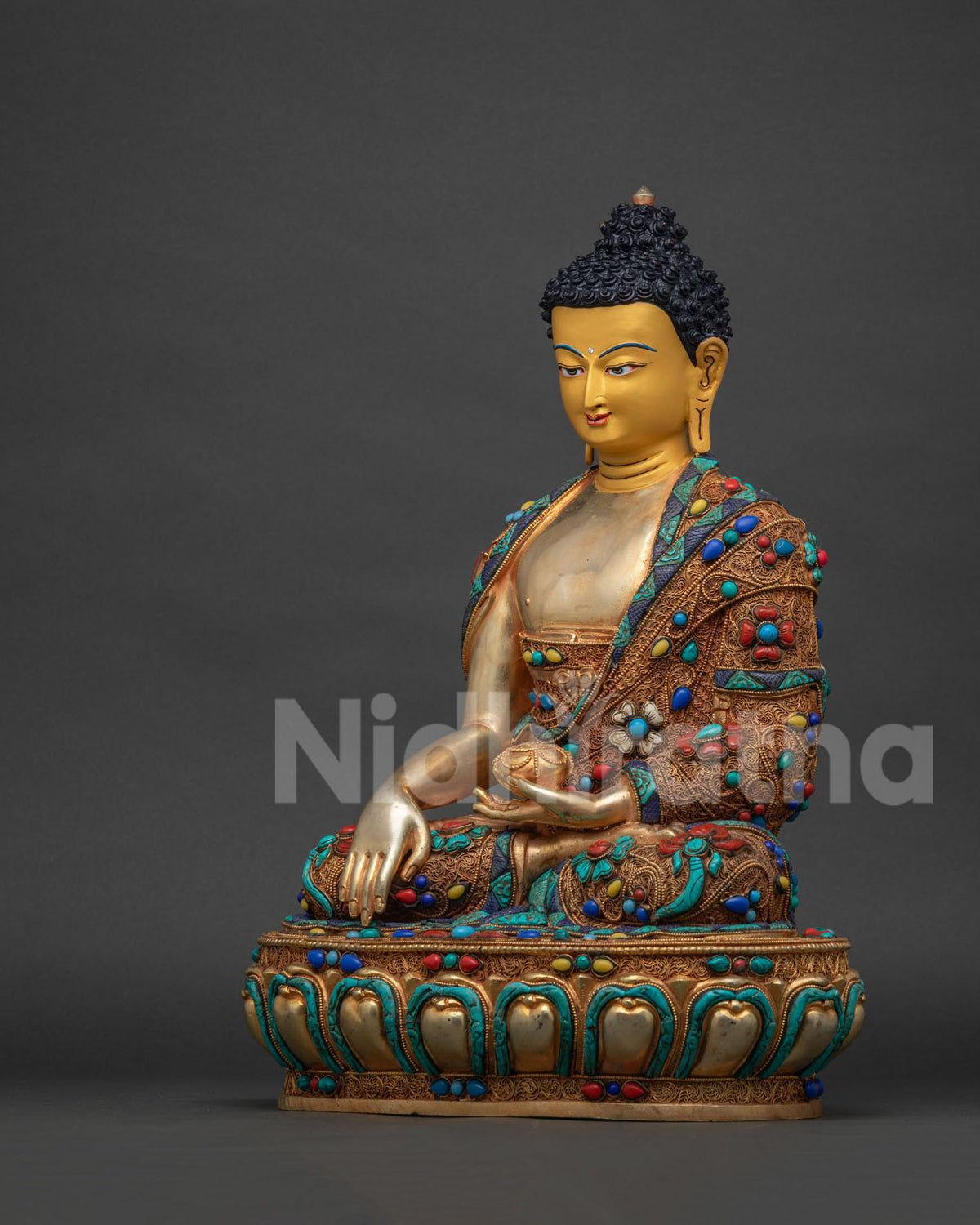 Shakyamuni Buddha Statue Left Side View - Handmade Nepali Sculpture