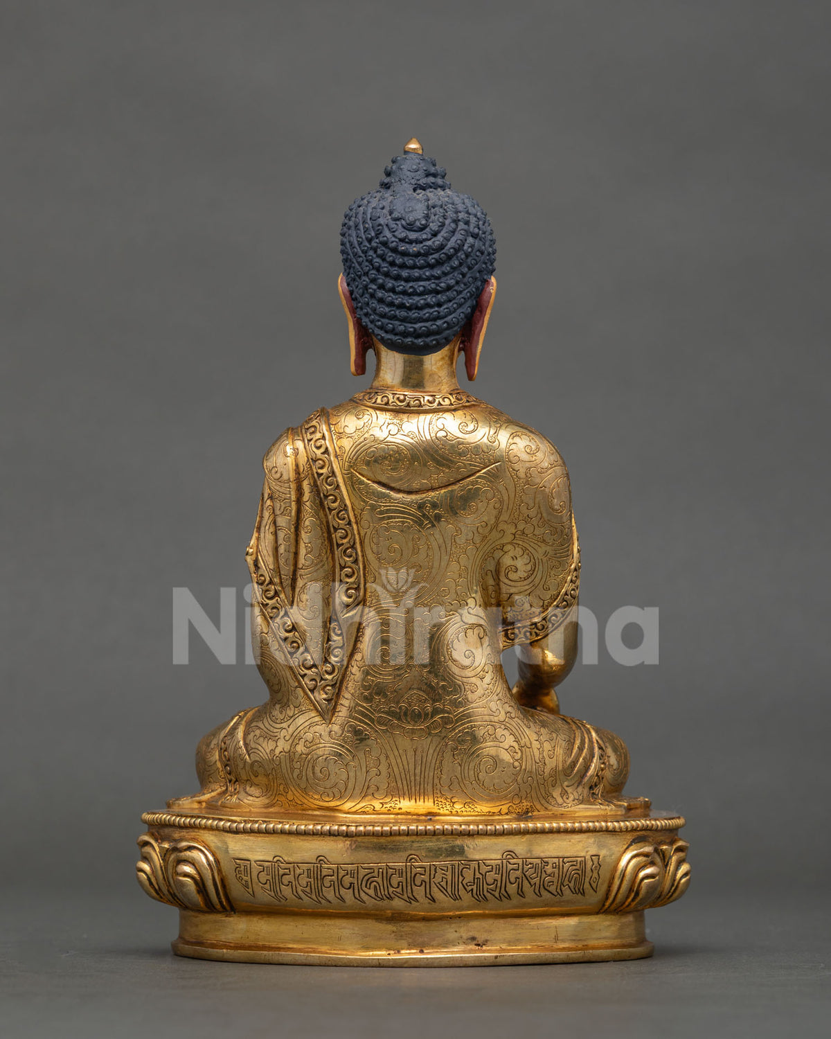 Shakyamuni Buddha statue Newari artistry copper gold gilded meditation altar.