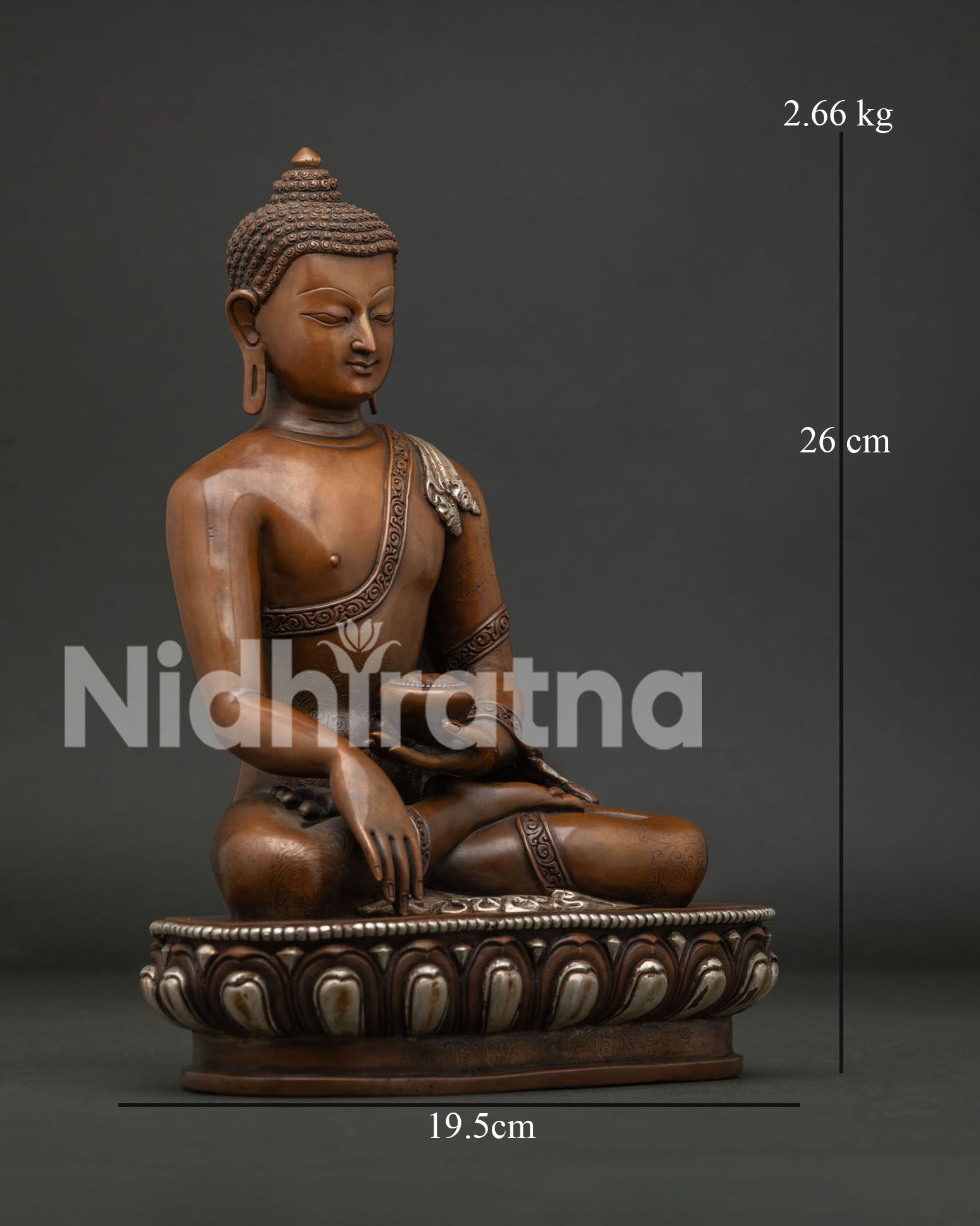Shakyamuni Buddha Statue on Lotus Pedestal Holding Traditional Begging Bowl.