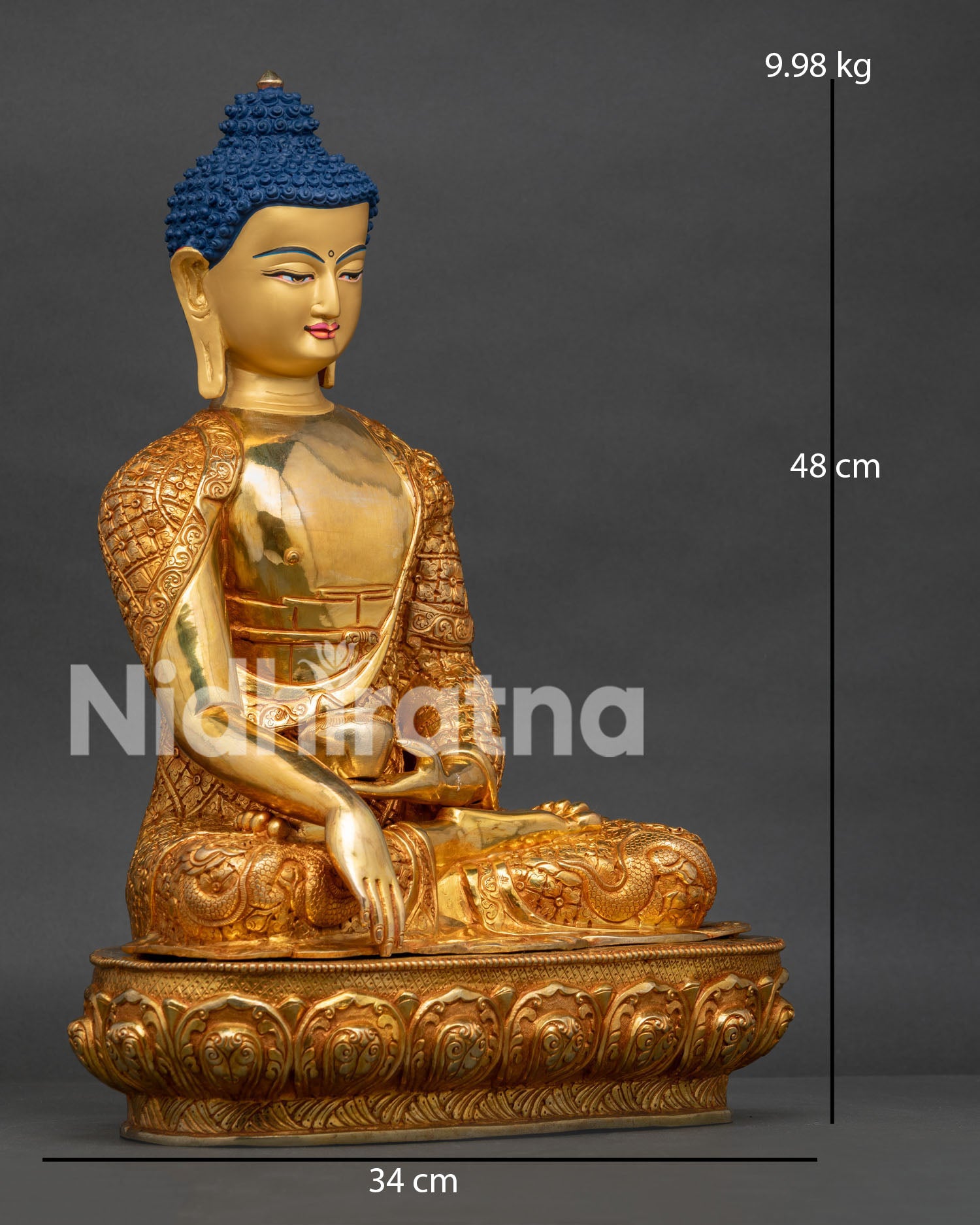 Shakyamuni Buddha Statue Right Side View Handcrafted Copper Buddhist Sculpture