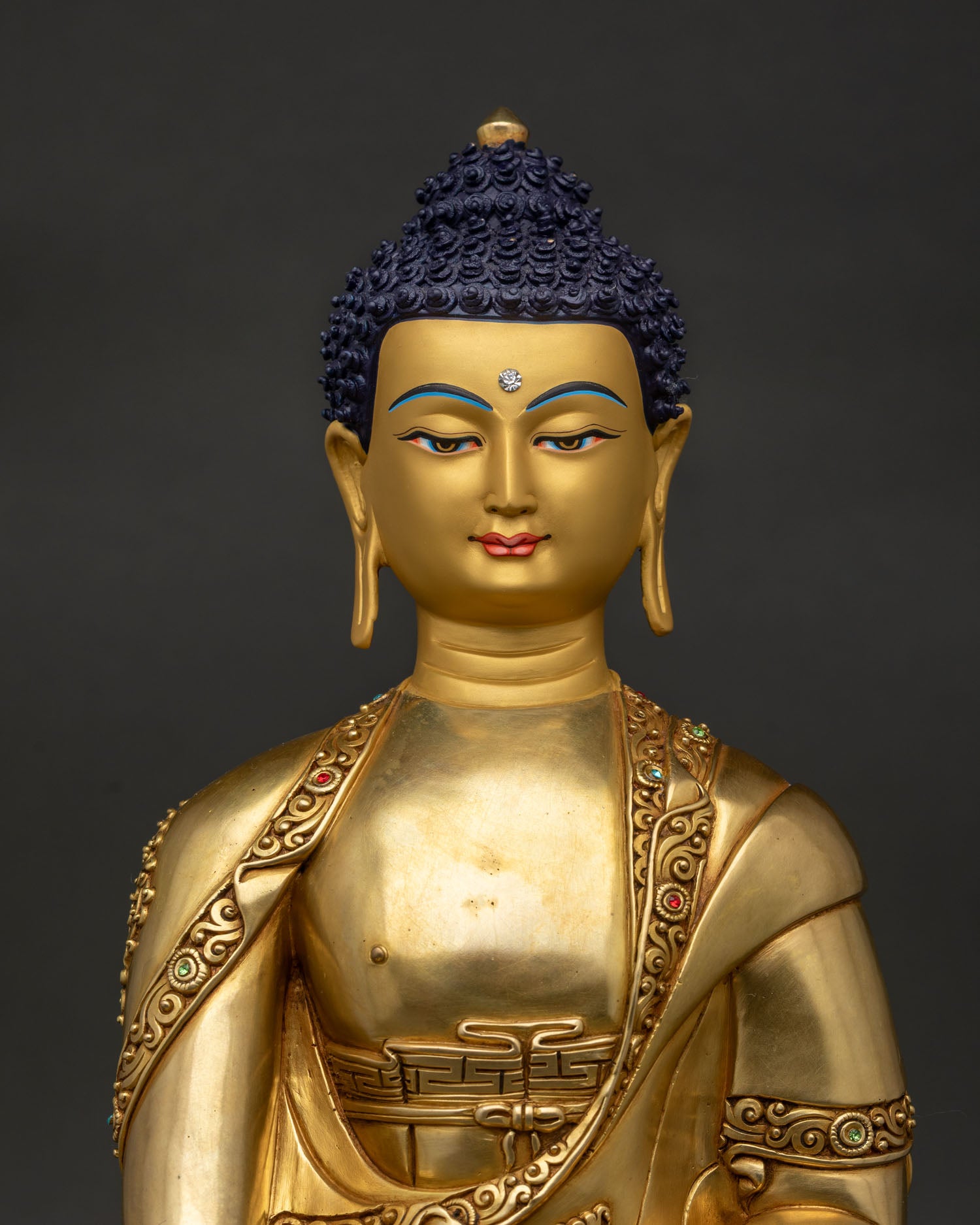 Shakyamuni Buddha Statue right view side showing copper craftsmanship details