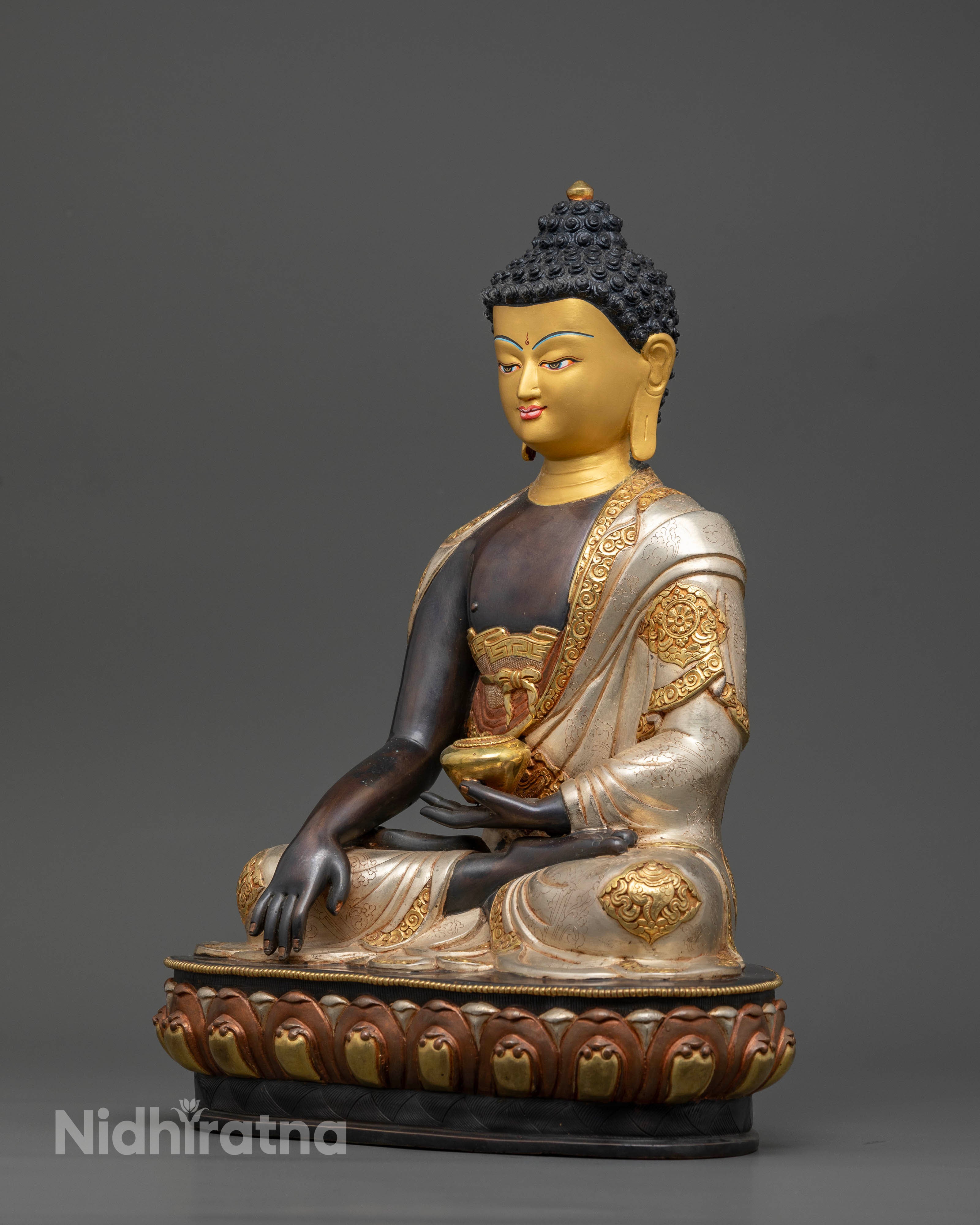 Shakyamuni Buddha Statue with Hand Carved Auspicious Symbols
