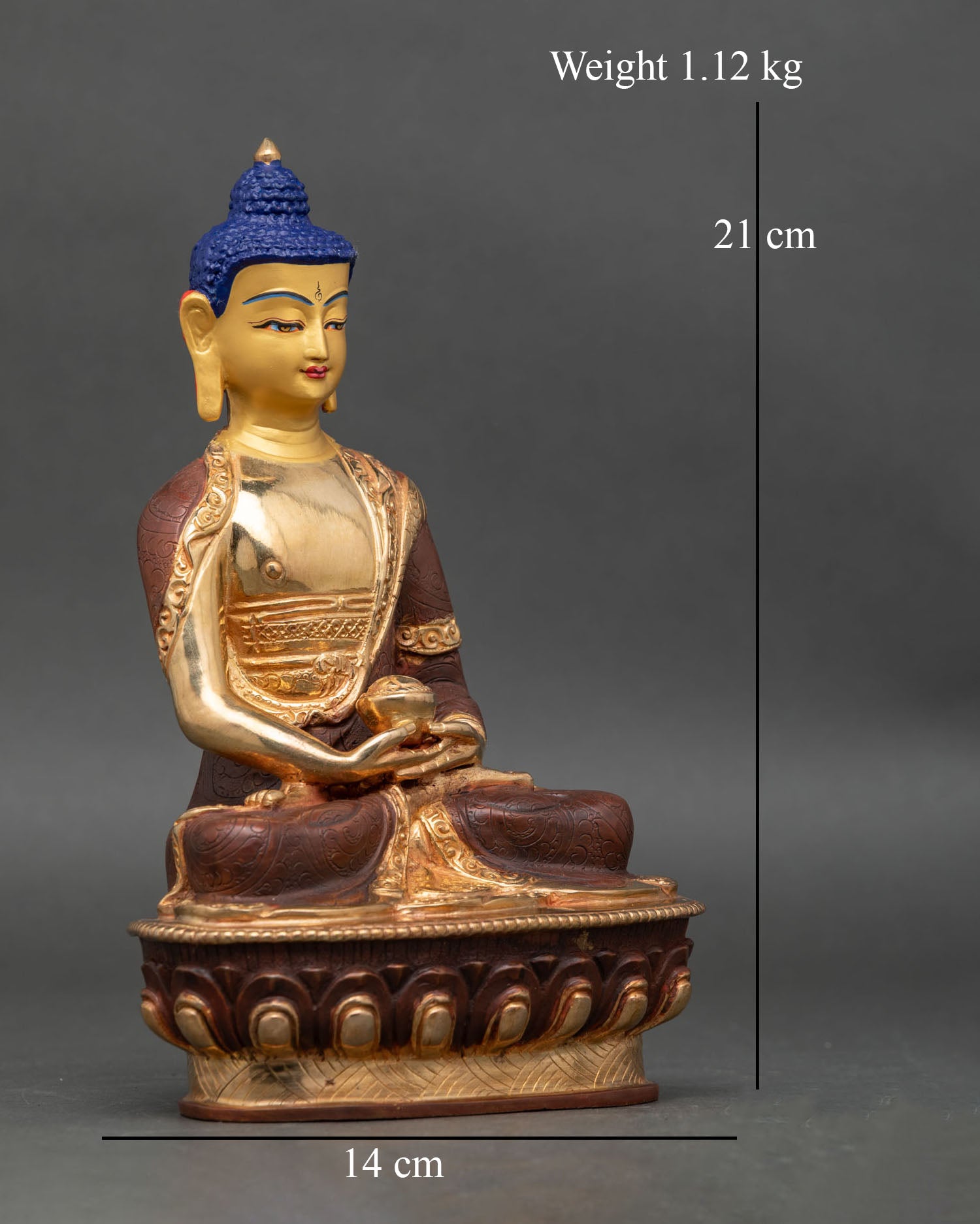 Side view Amitabha Buddha statue meditative lotus base Pure Land blessings