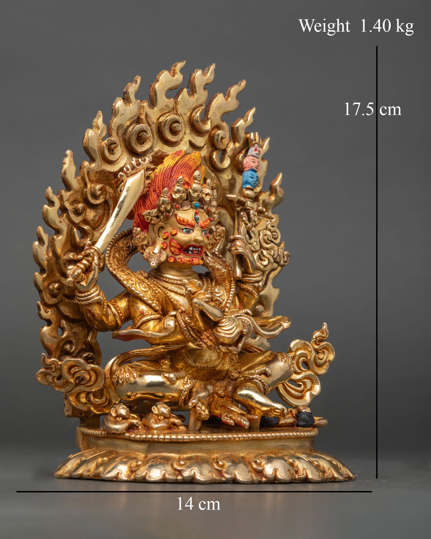 Side View Chaturabhuja Mahakala Dynamic Posture Flaming Aureole Wisdom Flames