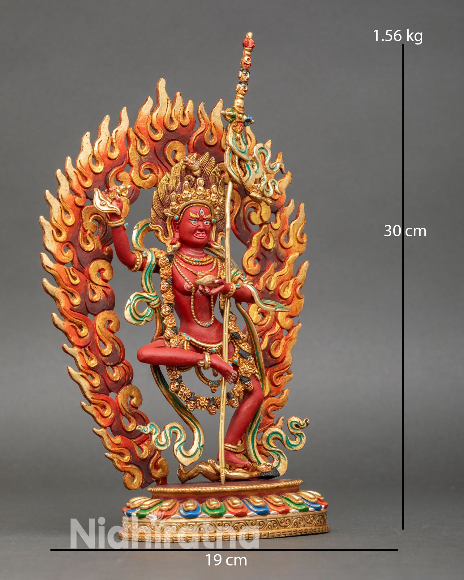 Side view of dorje phagmo vajravarahi buddhist dakini lotus base handcrafted statue