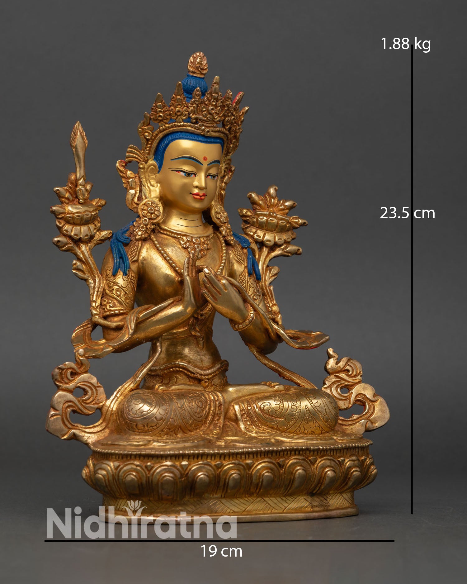 Side view handcrafted manjushri statue lost wax casting patan nepal artisan craftsmanship detail