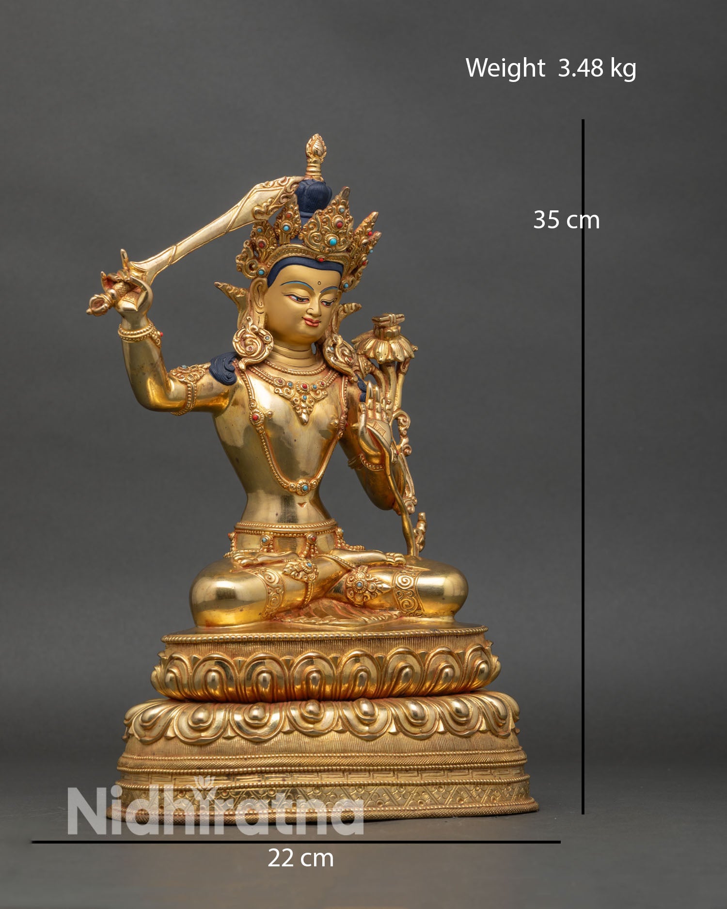 Side View Flowing Robes Intricate Gold Carved Ornaments Adorned With Semi Precious Stones