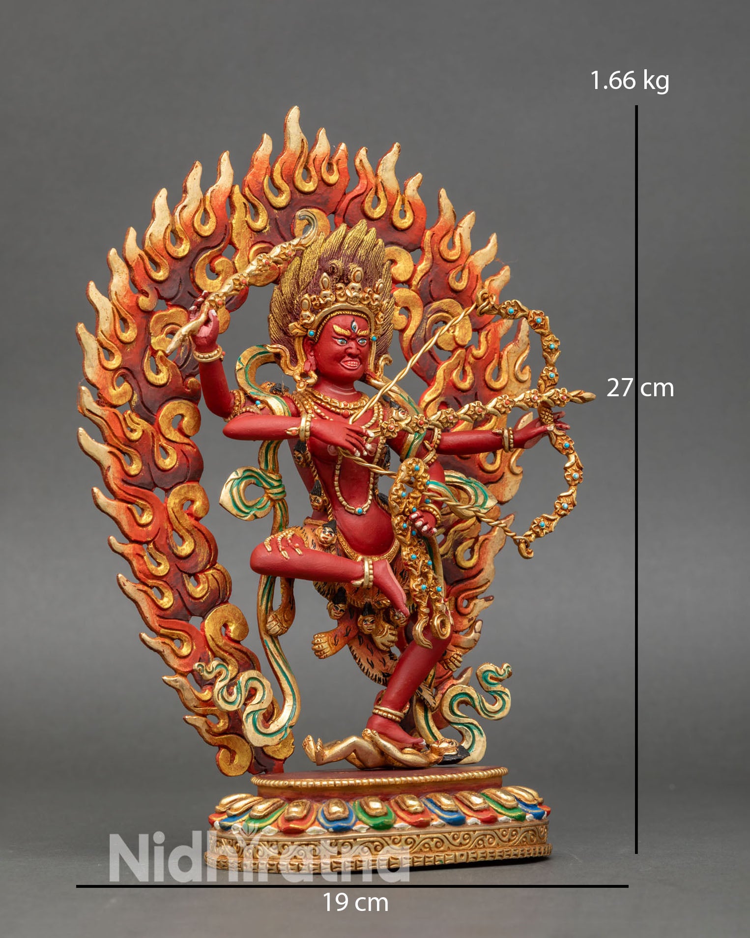 Side view of kurukulla buddhist dakini lotus base handcrafted nepalese statue