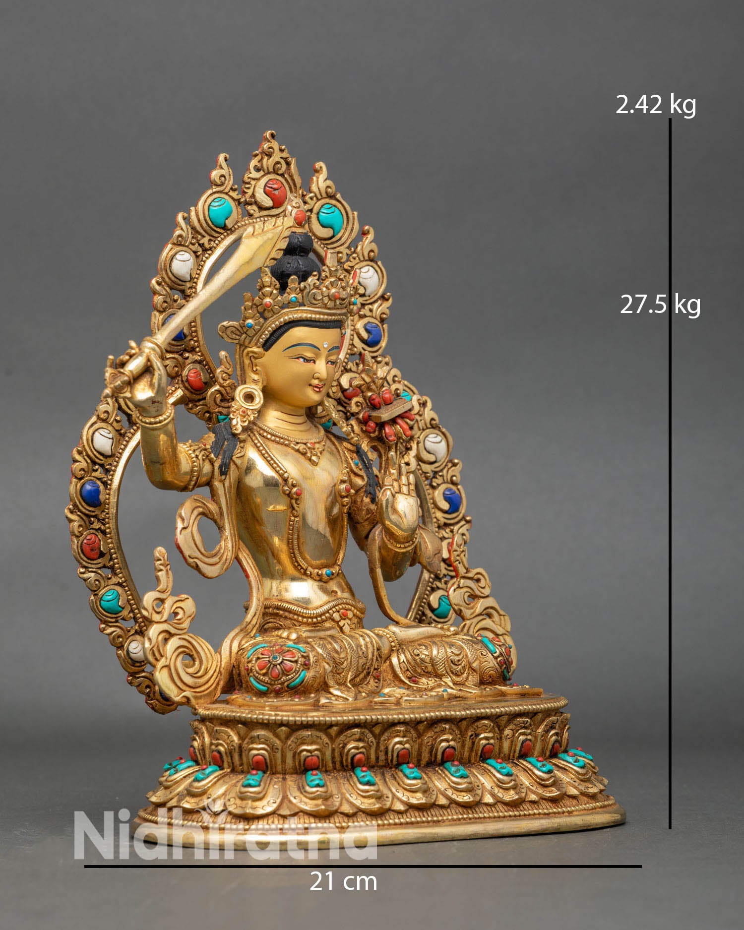 Side view Manjushri statue wisdom sword lotus Prajnaparamita Sutra