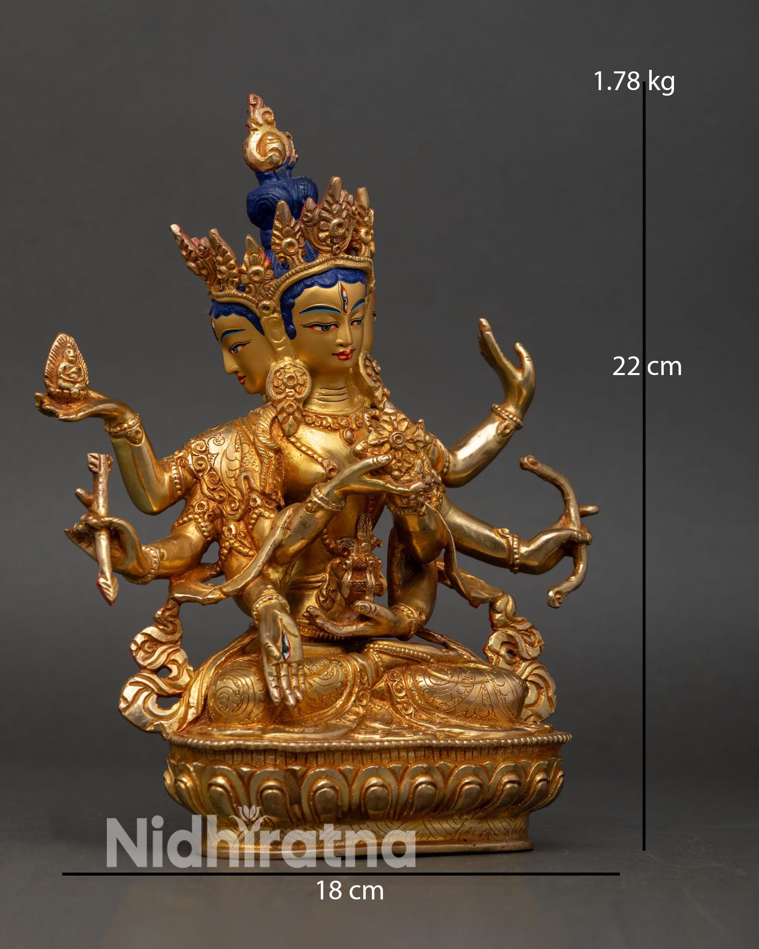 Side View Namgyalma Statue lotus throne bow arrow sacred vase intricate floral robe carving nepal art