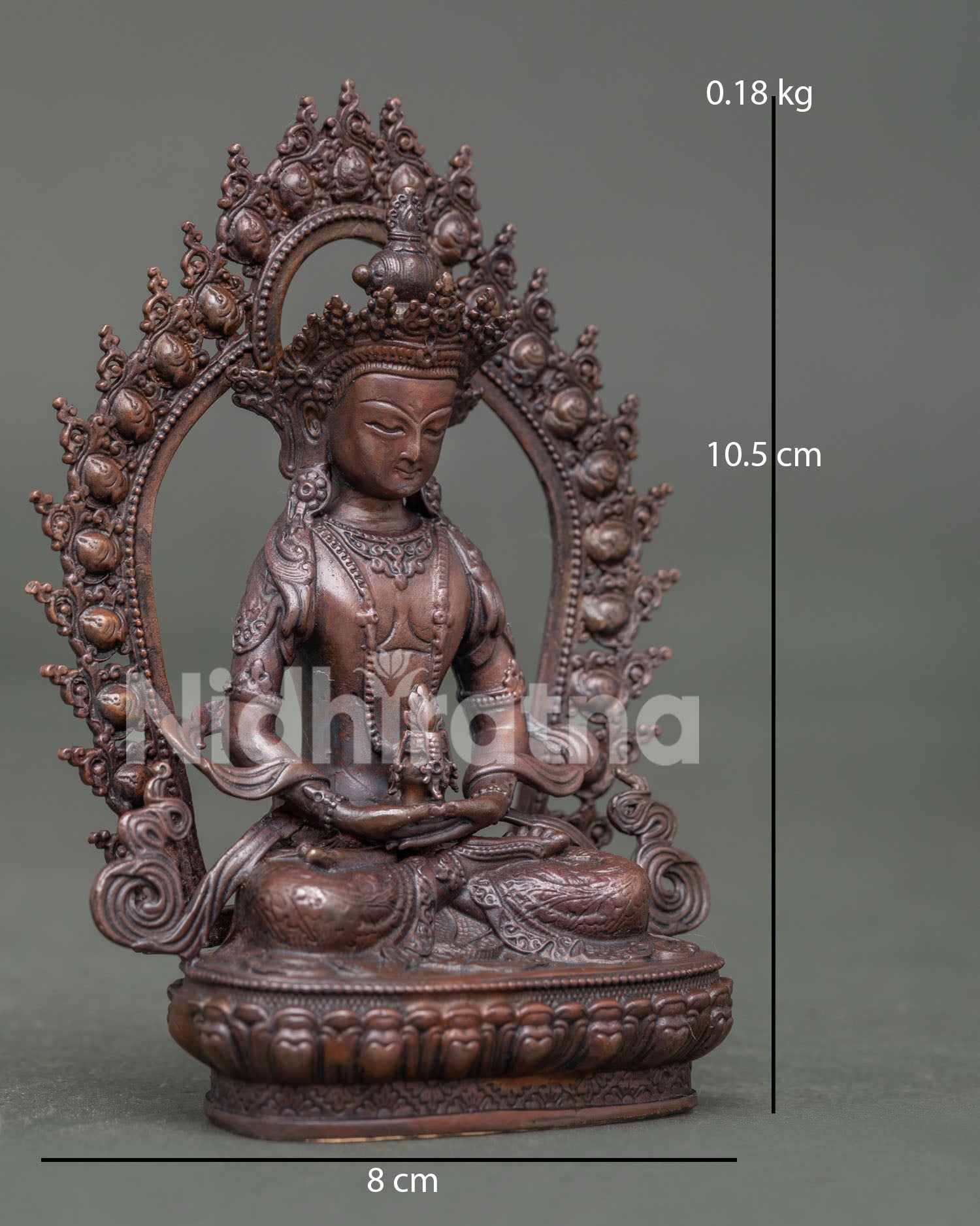 Side view of Amitayus Buddha Statue handcrafted by Newari artisans in Patan, Nepal