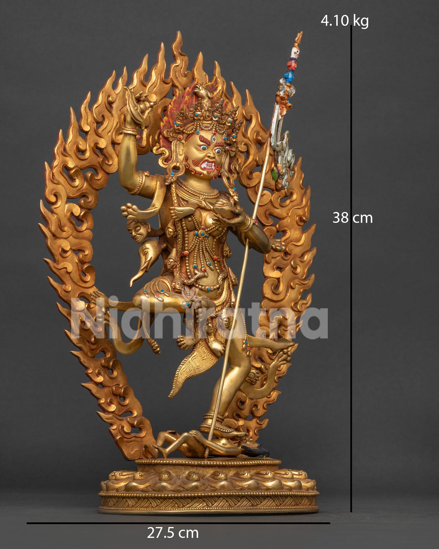 Side View of Buddhist Troma Nagmo Statue Holding Kartika Knife Skull Cup and Trident