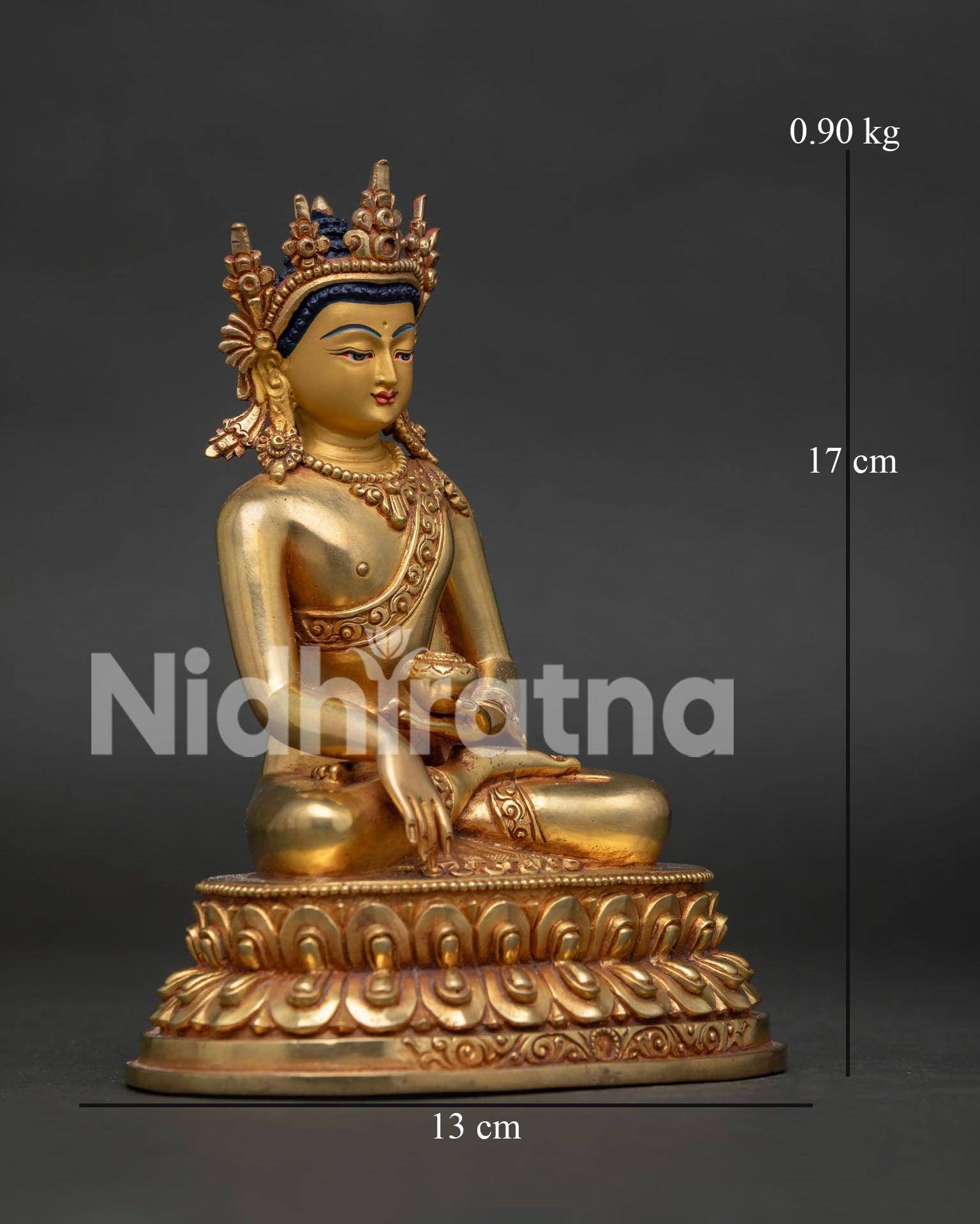 Side View of Handcrafted Shakyamuni Buddha Statue on Double Lotus Pedestal