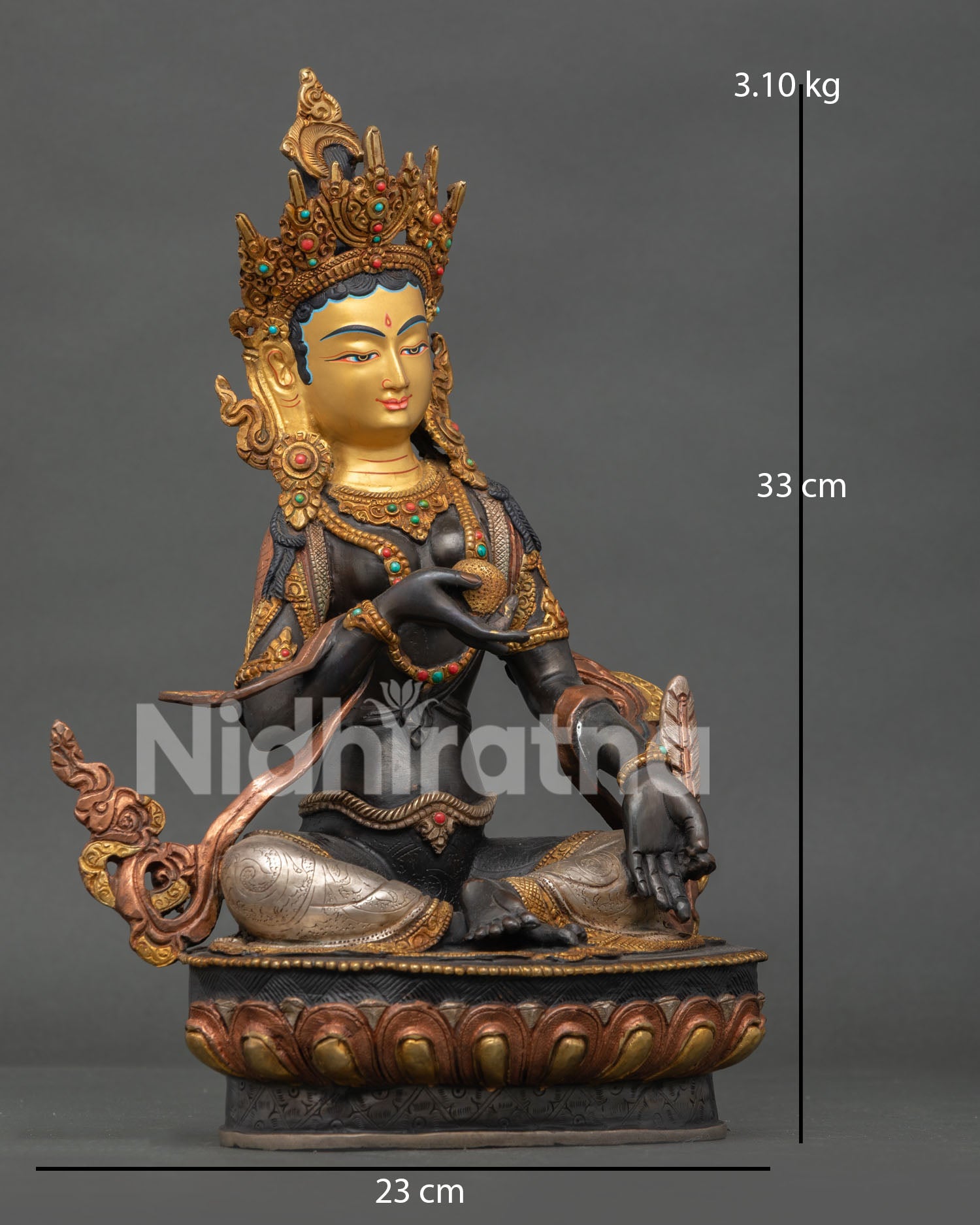 Side View of Kshitigarbha Statue, Holding the Wish Fulfilling Jewel