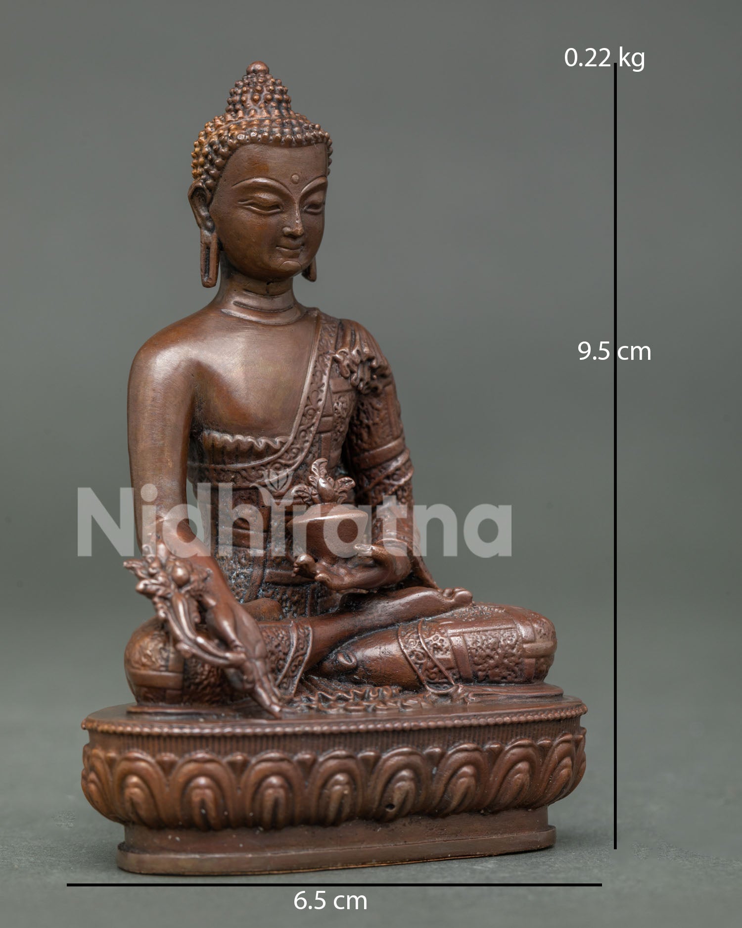 Side View of Medicine Buddha Holding Myrobalan Plant and Healing Nectar Bowl