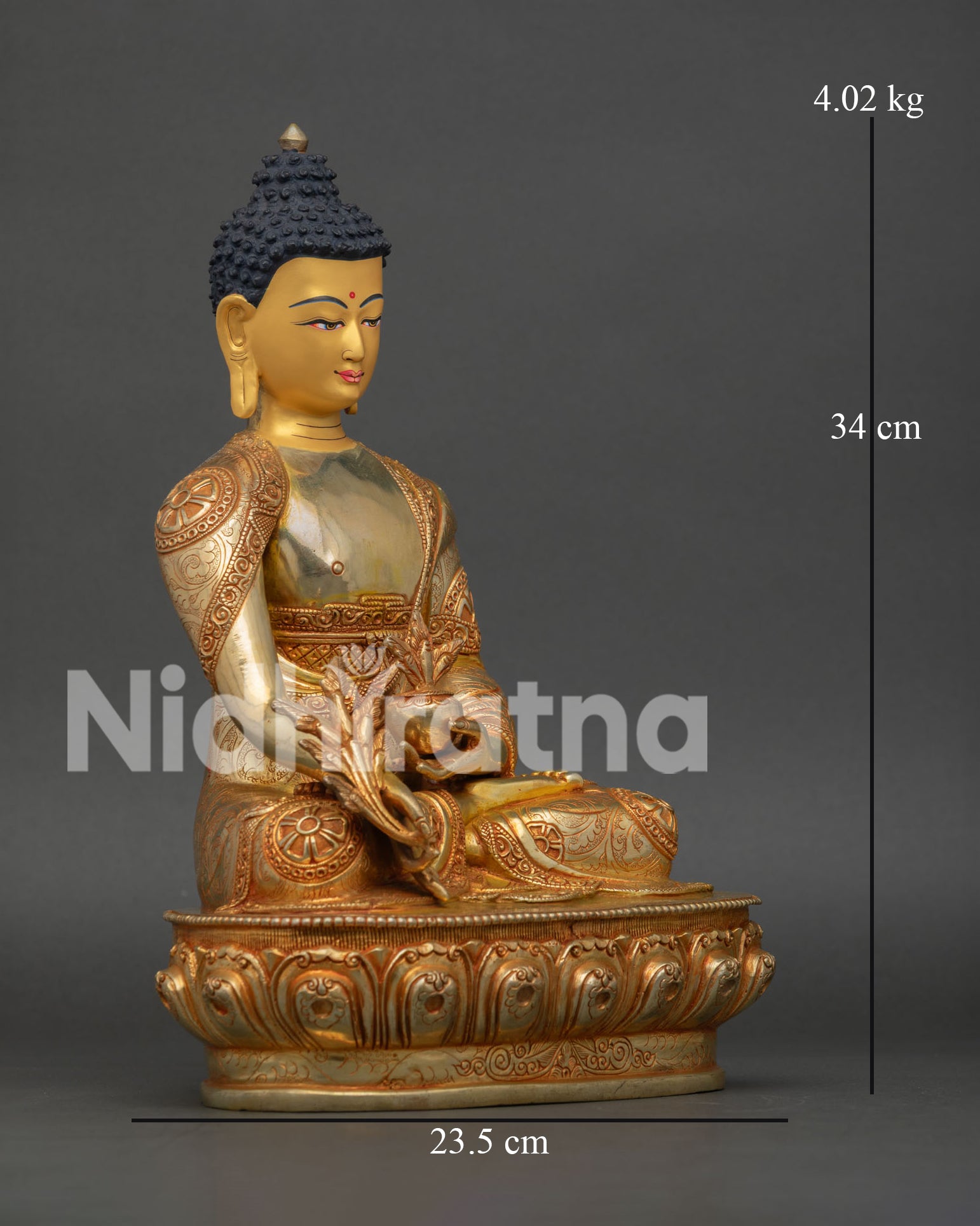 Side View of Medicine Buddha Statue, Handcrafted by Newari Artisans in Nepal