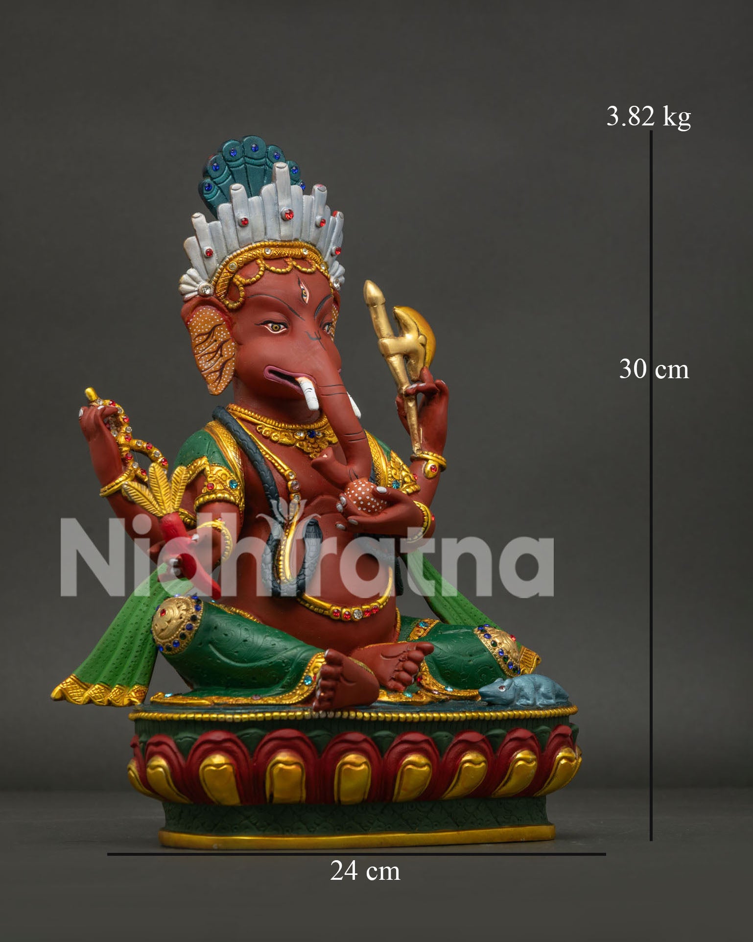Side View of Nepalese Ganesh Copper Statue with Lotus Pedestal