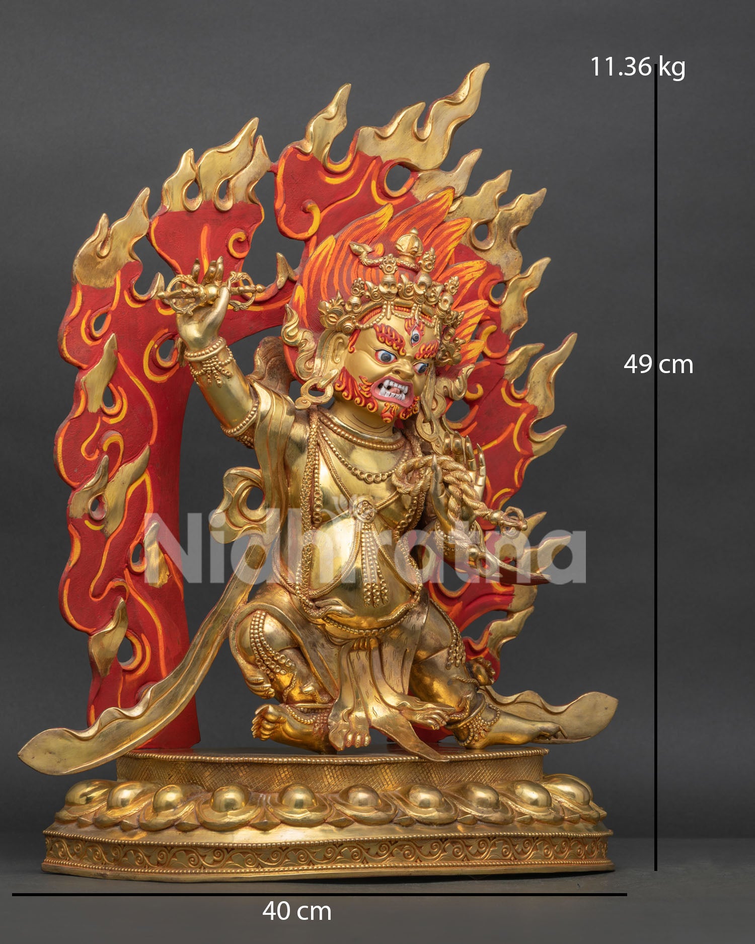 Side View of Vajrapani Statue, Holding Vajra and Lasso, Handcrafted by Newari Artisans