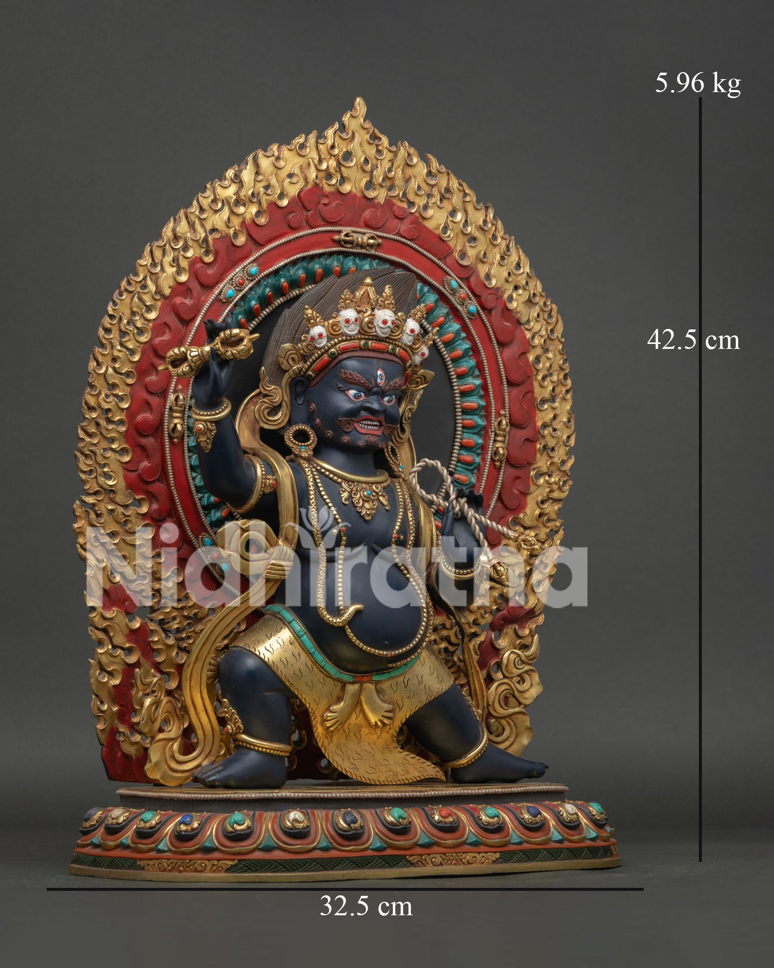 Side View of Vajrapani Statue, Holding Vajra and Lasso on Lotus Pedestal