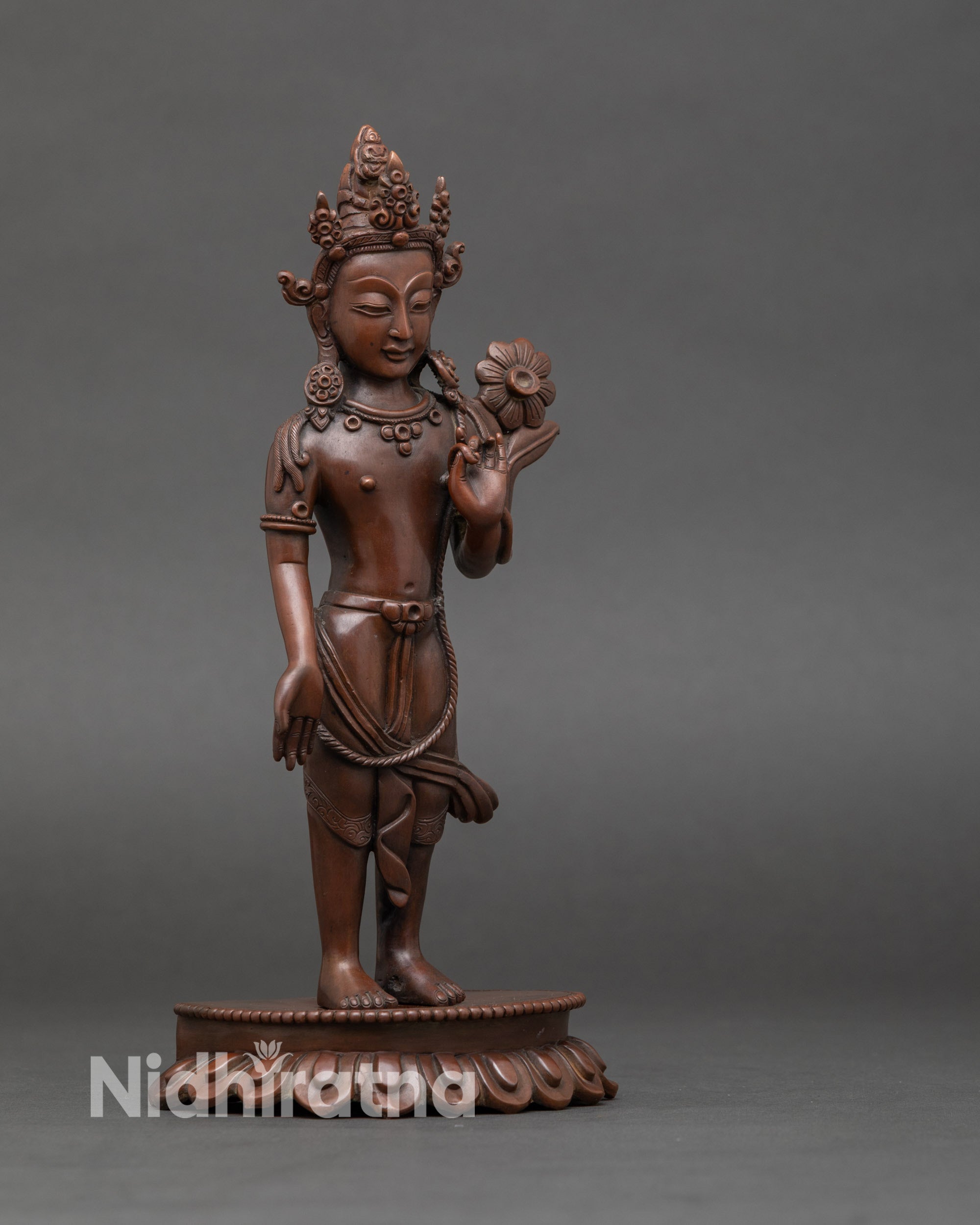 side-view-oxidized-padmapani-statue-lotus-pedestal-nepalese-bodhisattva-decor