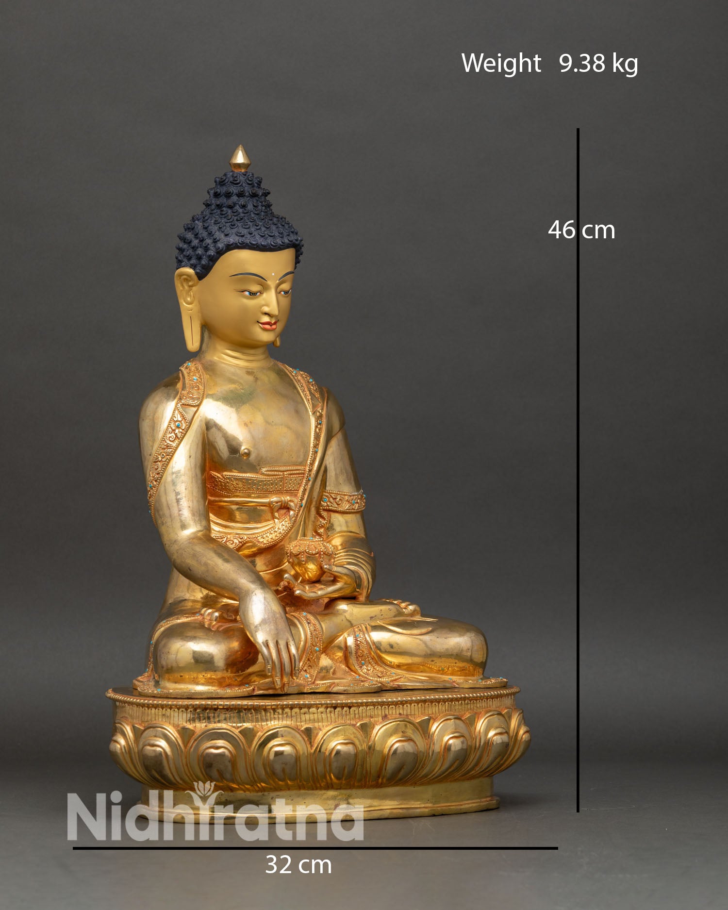 Side view Shakyamuni Buddha meditative posture lotus bhumisparsa mudra statue