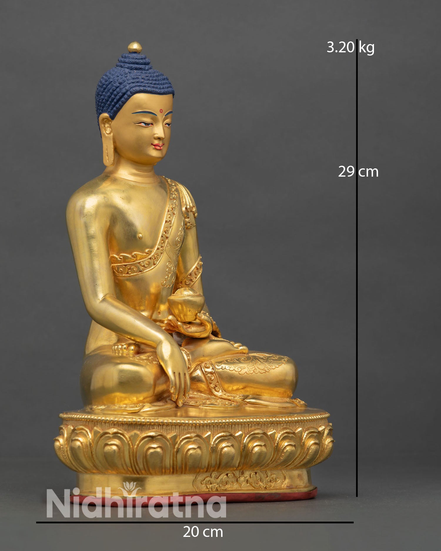 Side view of Shakyamuni Buddha statue copper casting elegant gilded accents meditation posture home altar spiritual decor