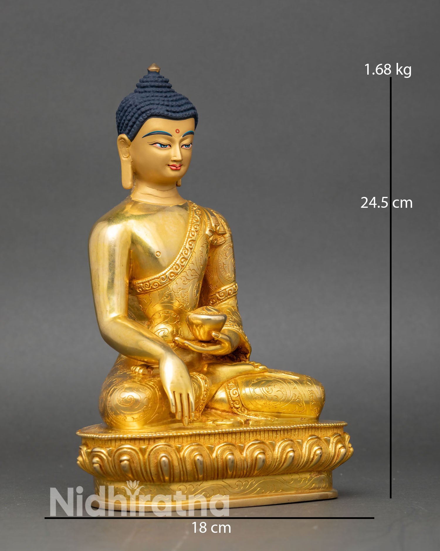 Side view Siddhartha Gautama Buddha lotus base handcrafted Nepalese statue