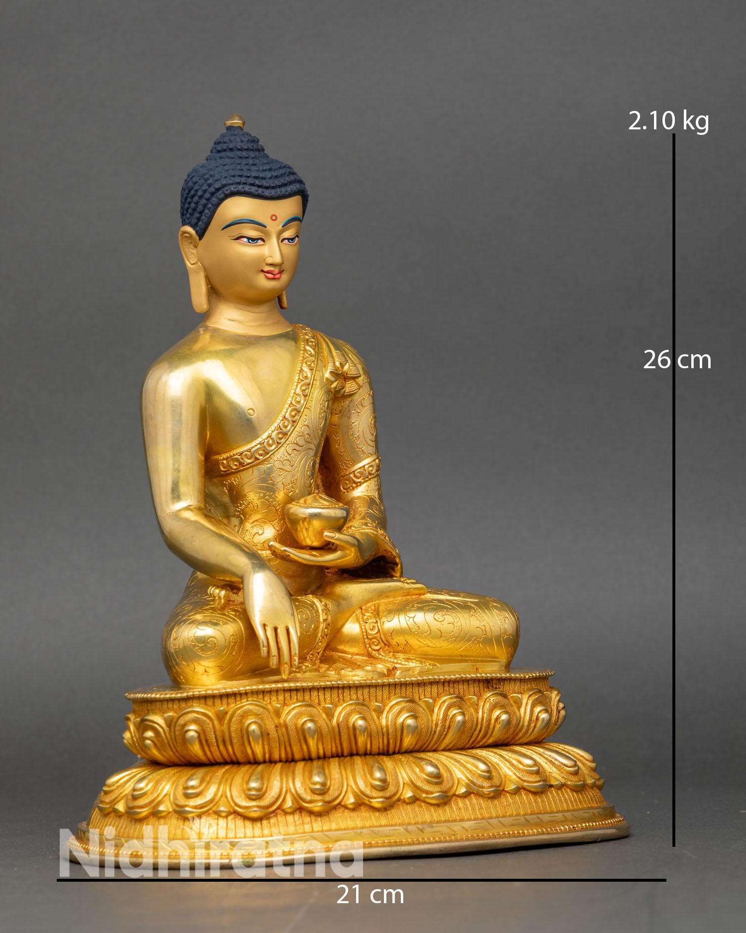 Side view Tathagata Shakyamuni Buddha lotus base handcrafted Nepalese statue