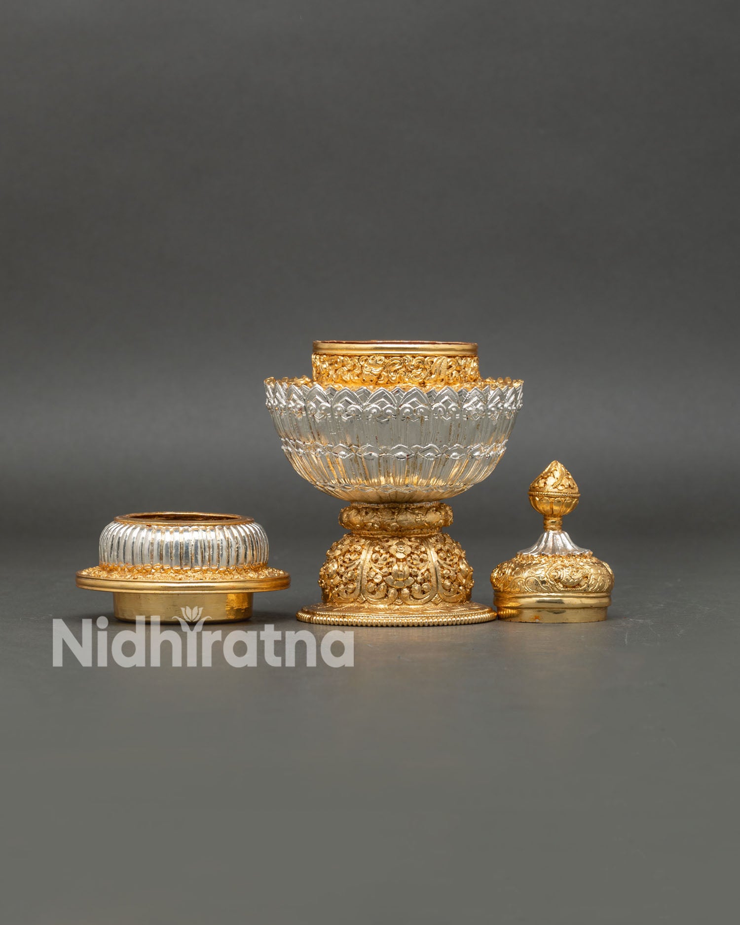 side view tibetan rice offering pot handcrafted newari artisans patan nepal copper ritual container spiritual decor