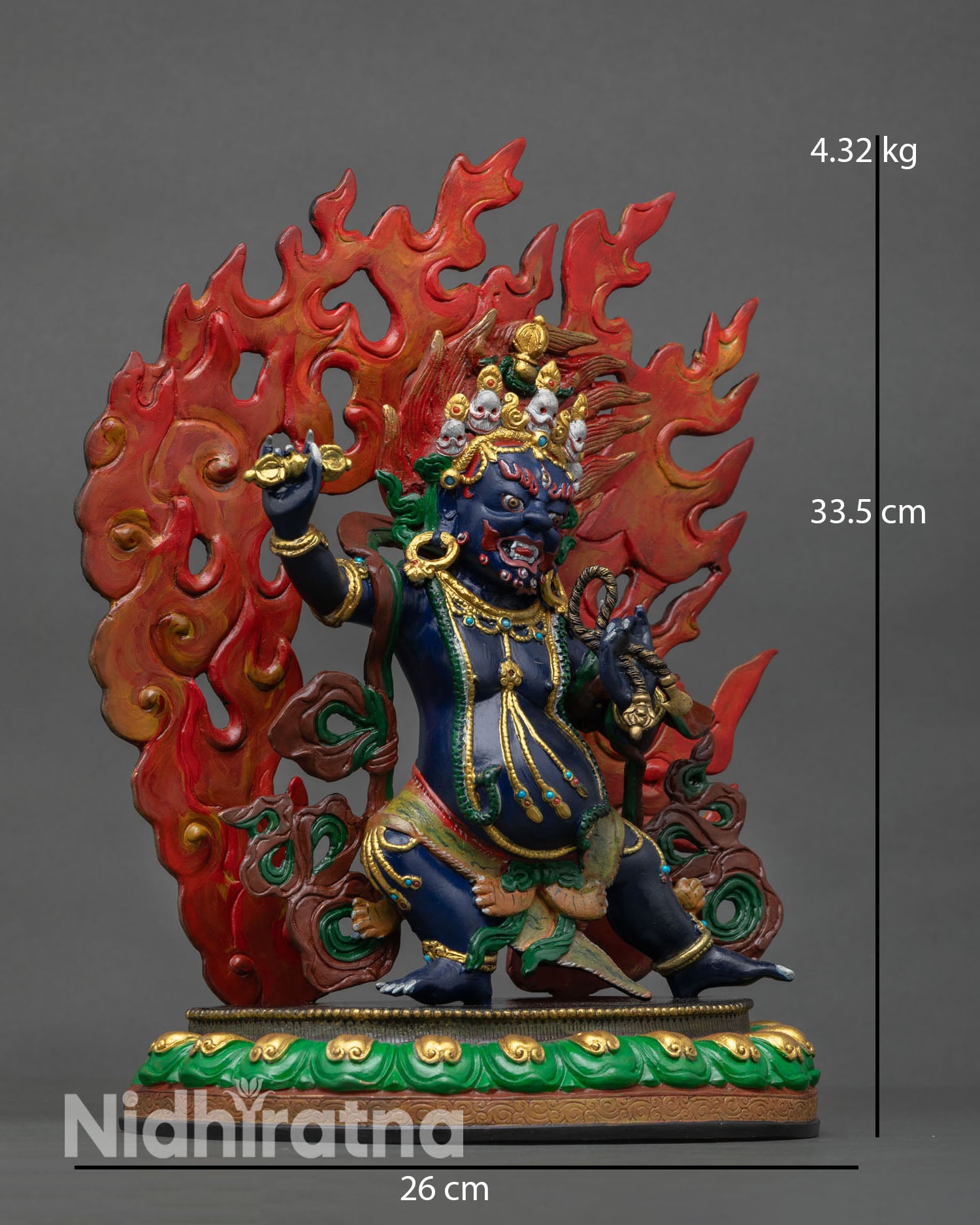 Side view Vajrapani statue dynamic posture holding vajra, handcrafted Buddhist art