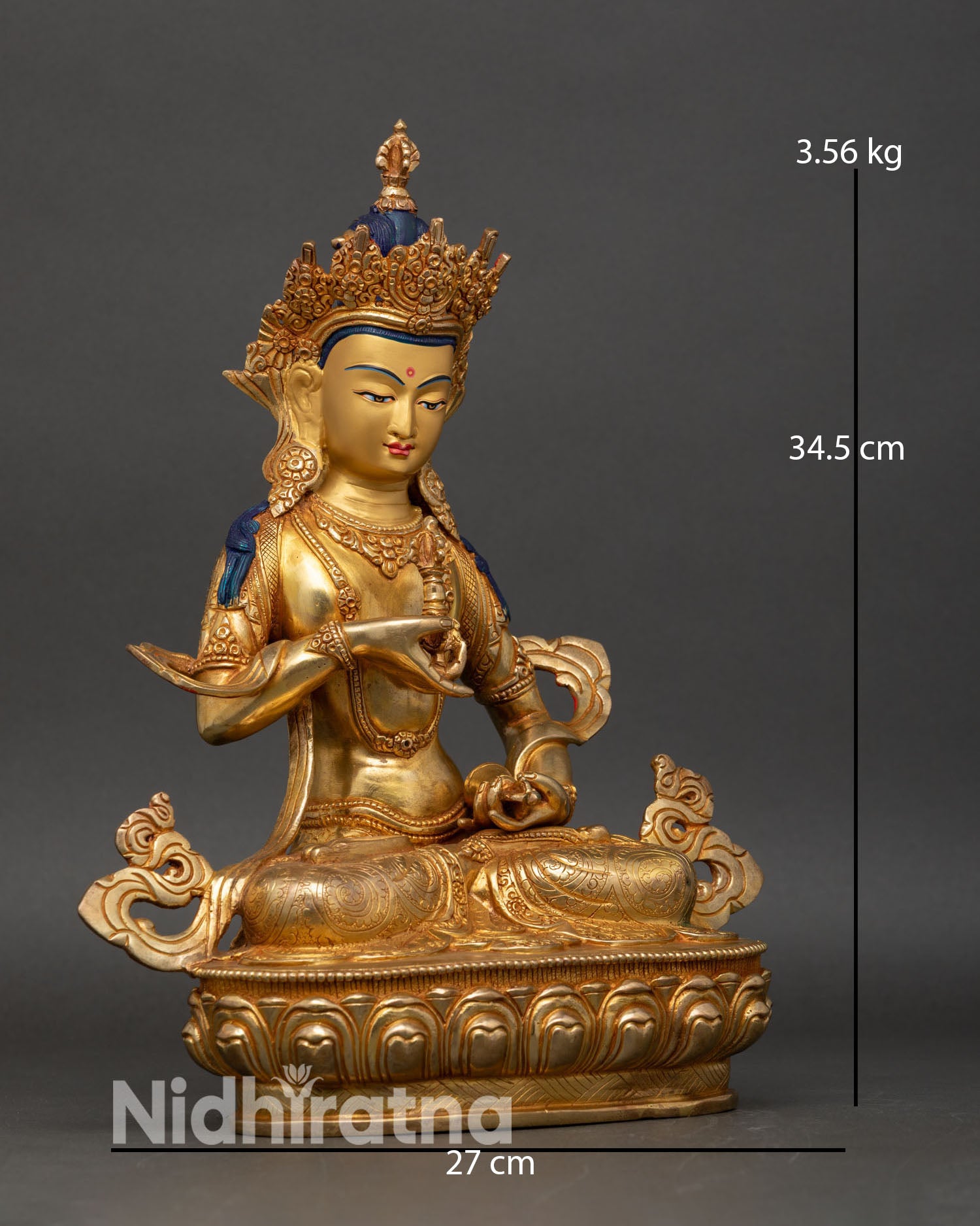 Side view of Vajrasattva statue Vajra bell meditation Buddhist figurine