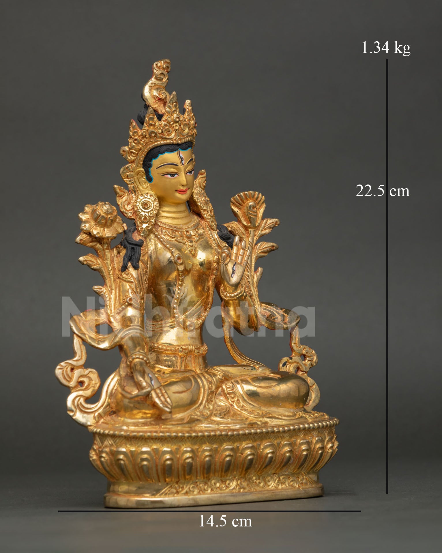 Side View of White Tara Statue, Lotus Posture, Varada Mudra, Sacred Buddhist Sculpture