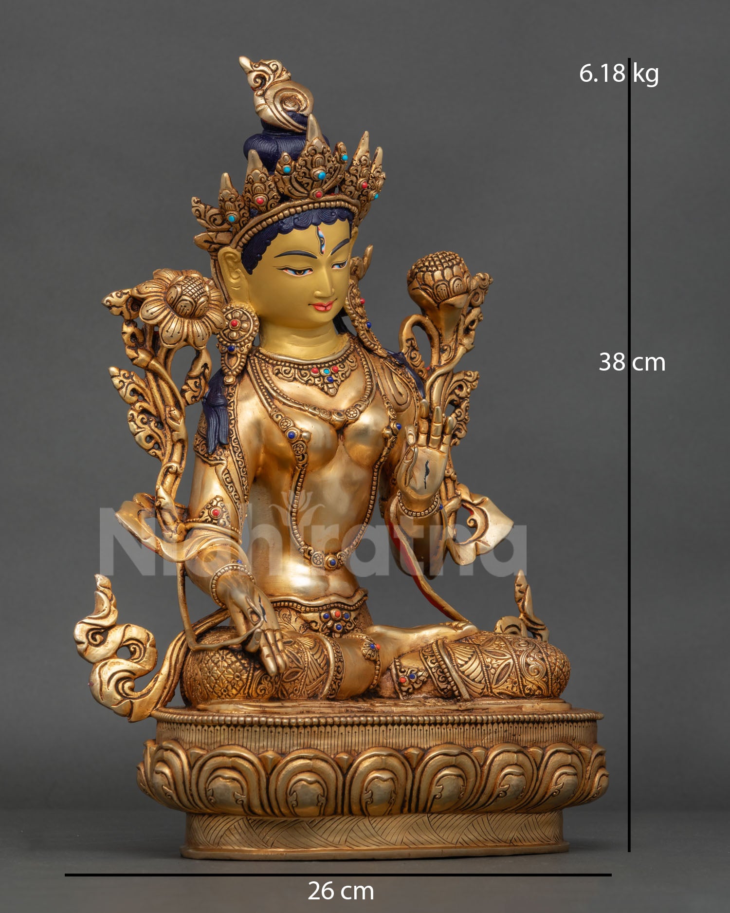Side View of White Tara Statue, Seven Eyes Goddess of Compassion Meditation Art
