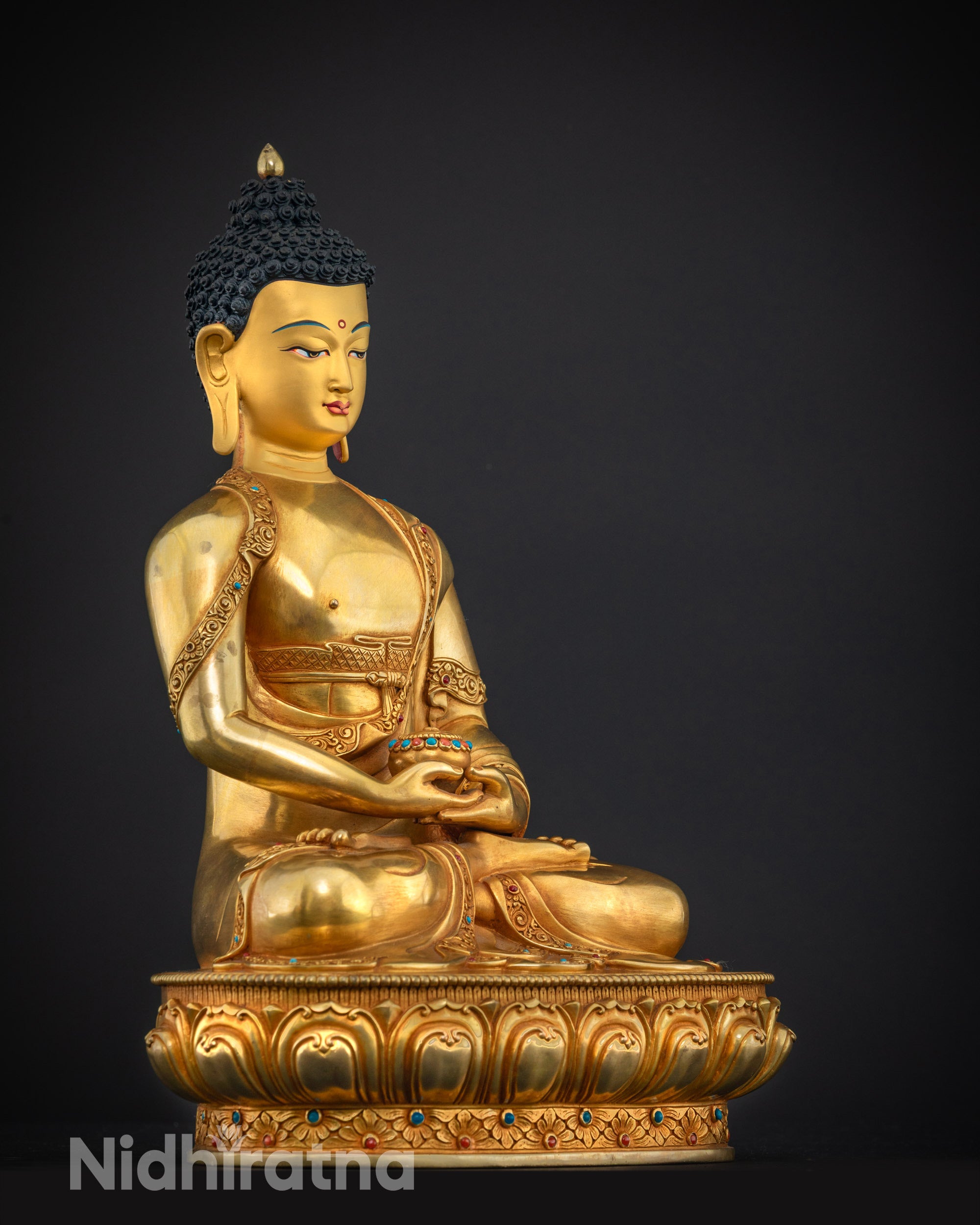 side view Amitabha Buddha statue high-quality copper smooth design for meditation altar use