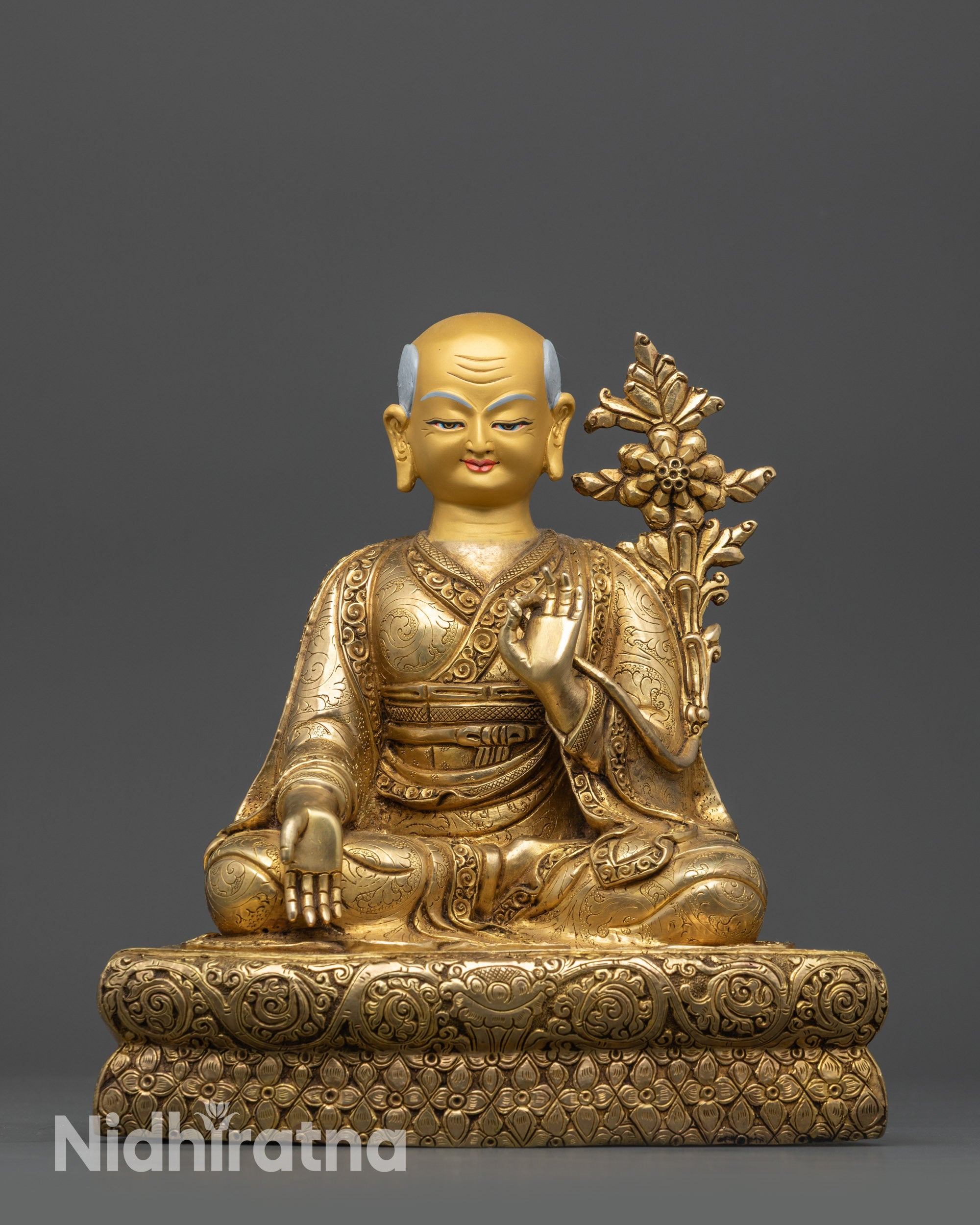 side view Jetsun Drakpa Gyaltsen and Drogon Chogyal Phagpa copper statues from Nepal