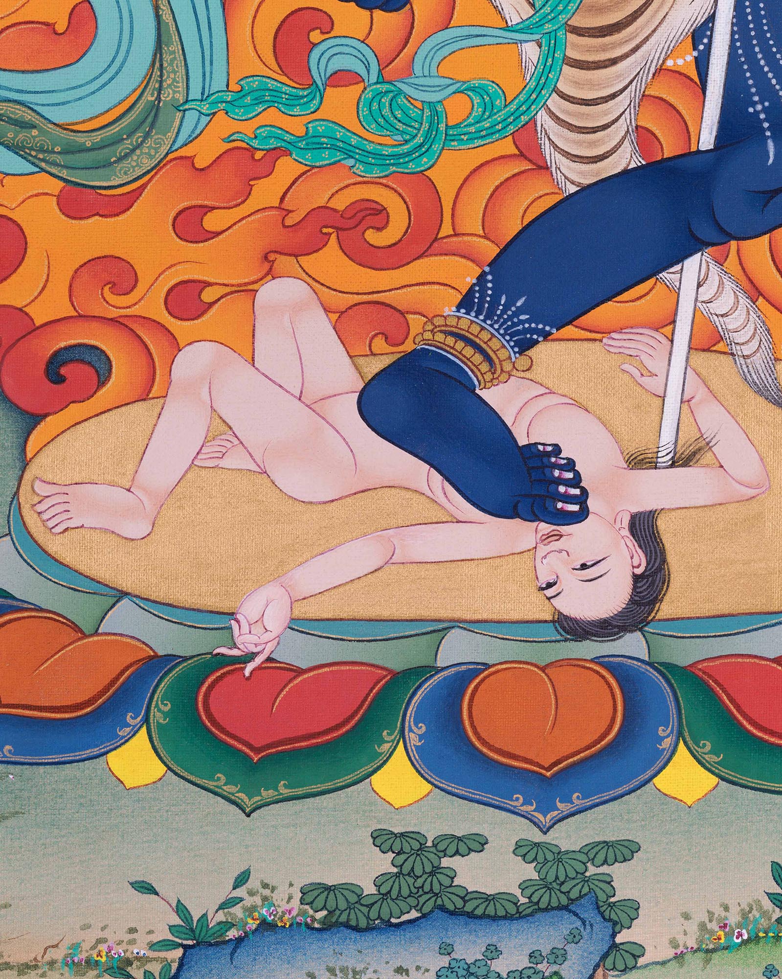 Simhamukha Subduing Corpse Beneath Feet Symbolizing Ego and Ignorance Conquest