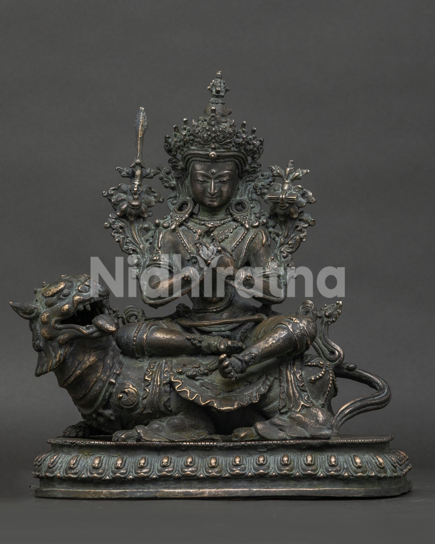 simhanada manjushri bronze statue from nepal front view