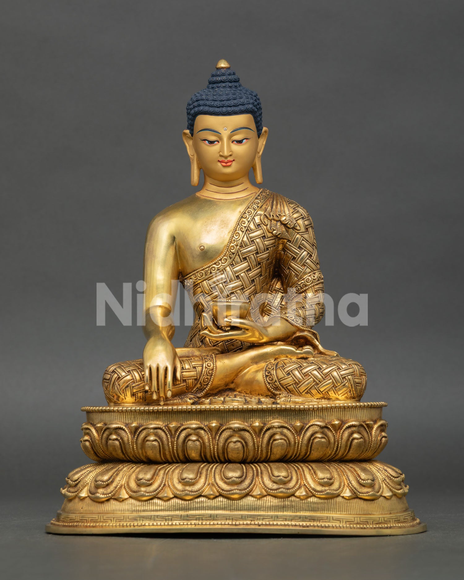 Sitting Buddha Statue Handcrafted Nepalese Buddhist Sculpture Front View