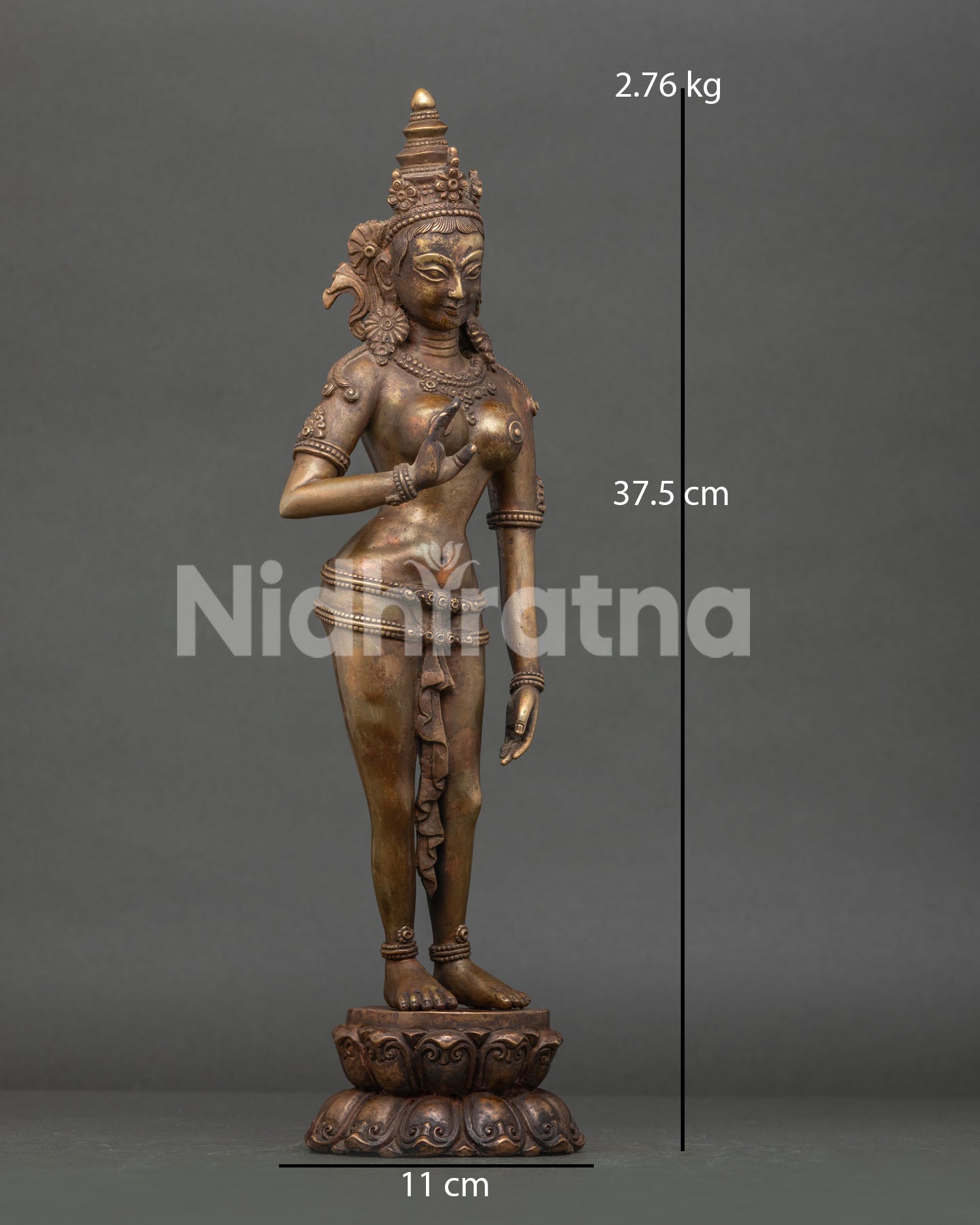 Standing Green Tara on Double Lotus Pedestal with Varada Mudra.
