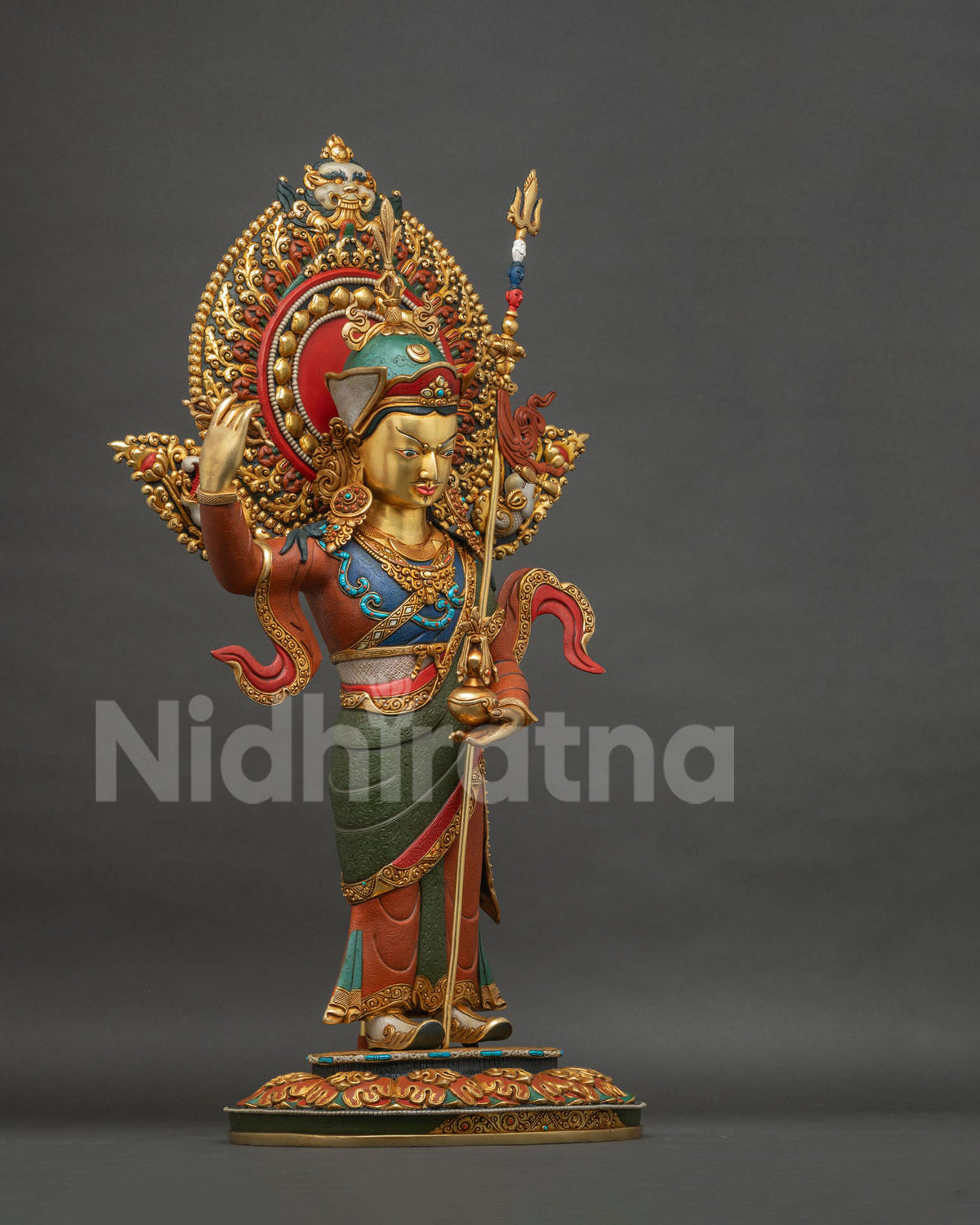 Standing Guru Rinpoche Padmasambhava statue, right side profile view