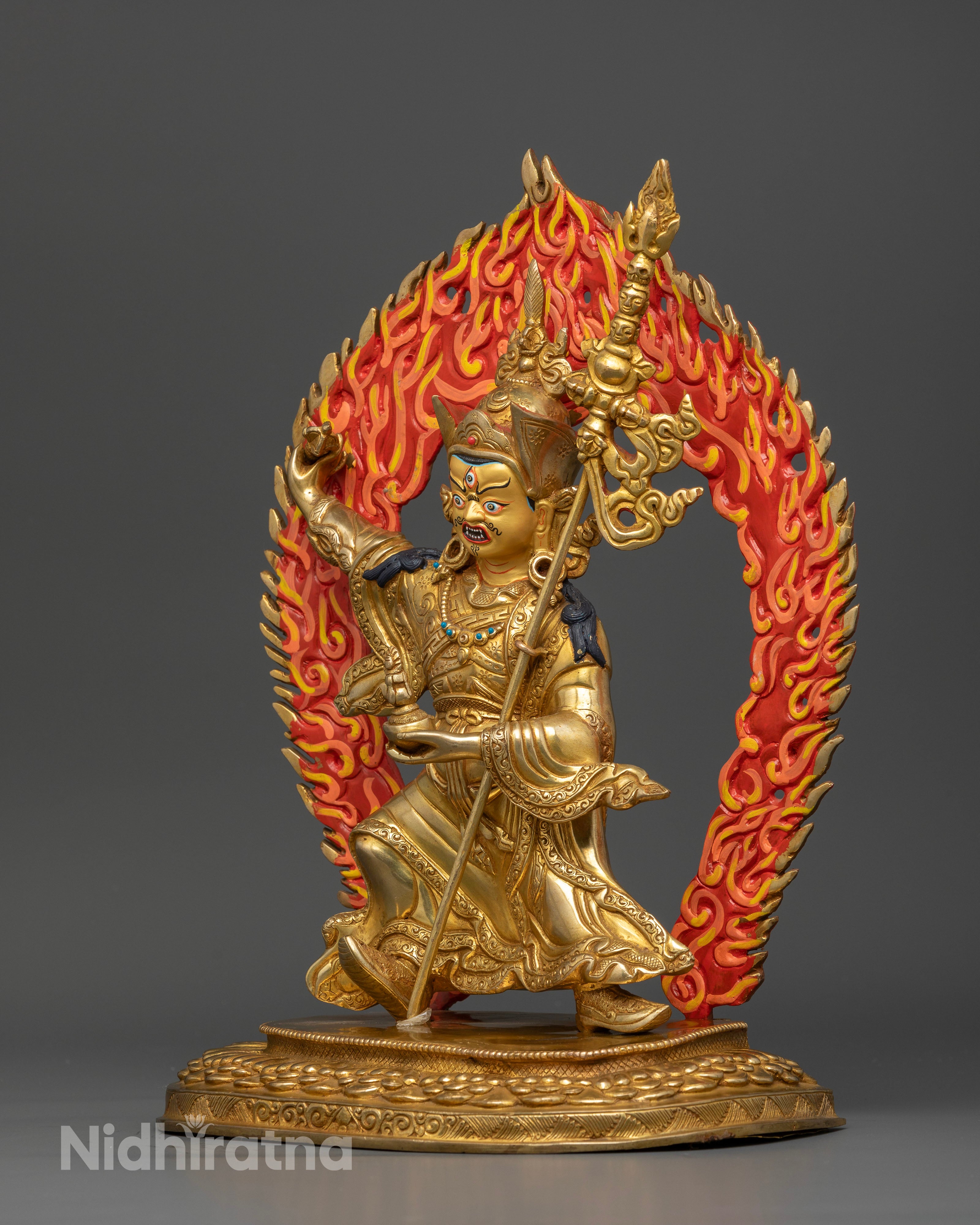 Standing Guru Rinpoche Statue with radiant gold finish for Buddhist altar