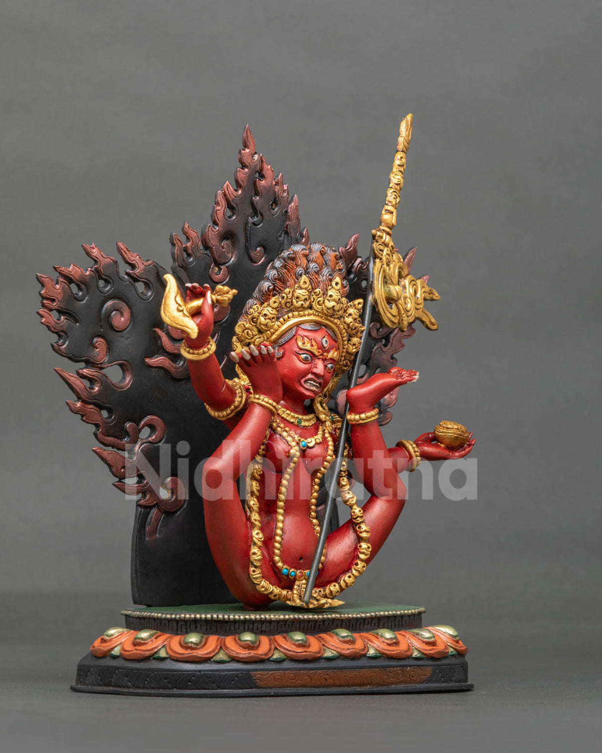 Sukhasiddhi Statue right view wrathful dakini lotus seat kartika knife kapala.