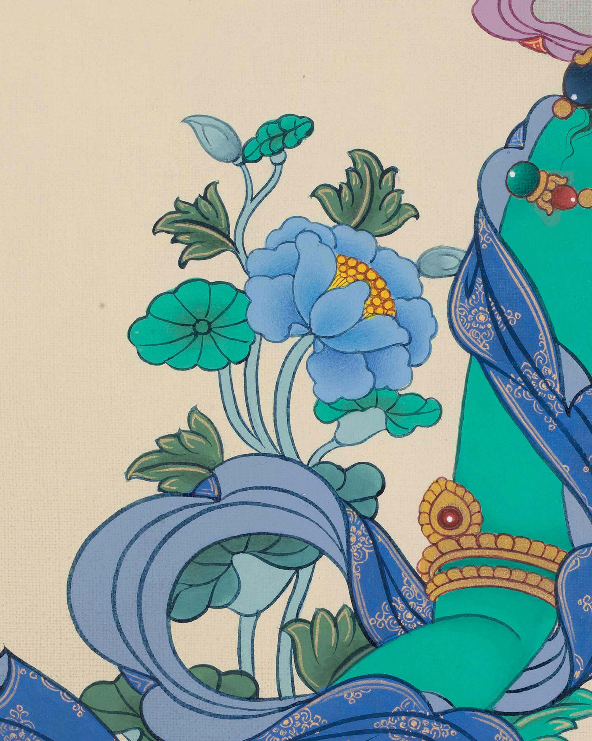 Compassionate Goddess Green Tara Thangka Print | Buddhist Wall Art
