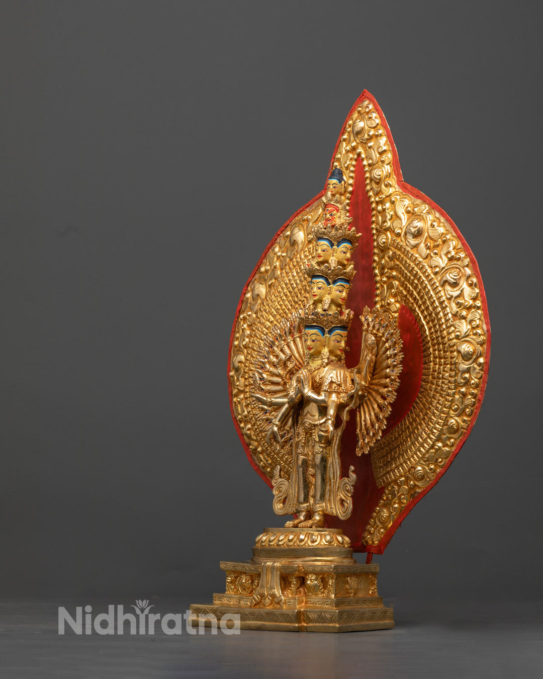 Thousand Arm Chenrezig Statue | Gold-Gilded Copper